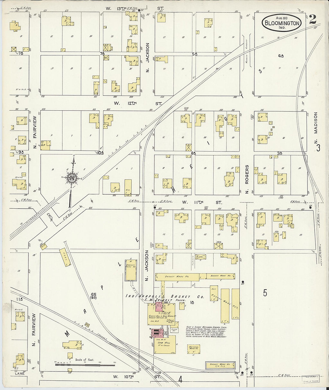 This old map of Bloomington, Monroe County, Indiana was created by Sanborn Map Company in 1913