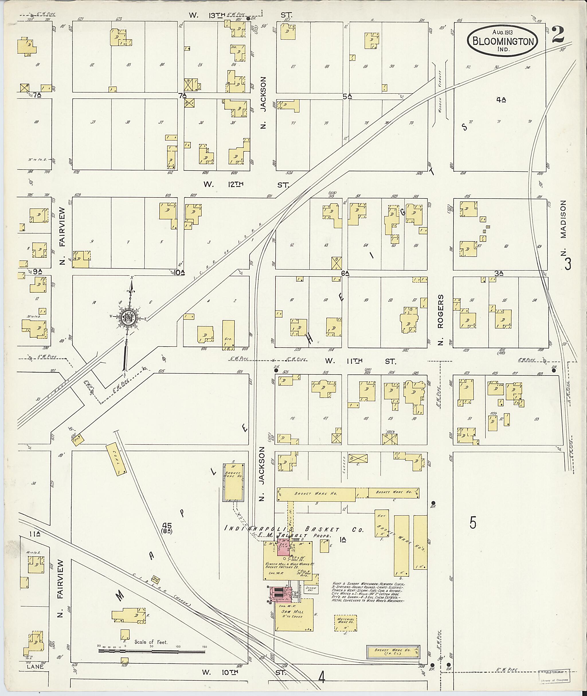 This old map of Bloomington, Monroe County, Indiana was created by Sanborn Map Company in 1913