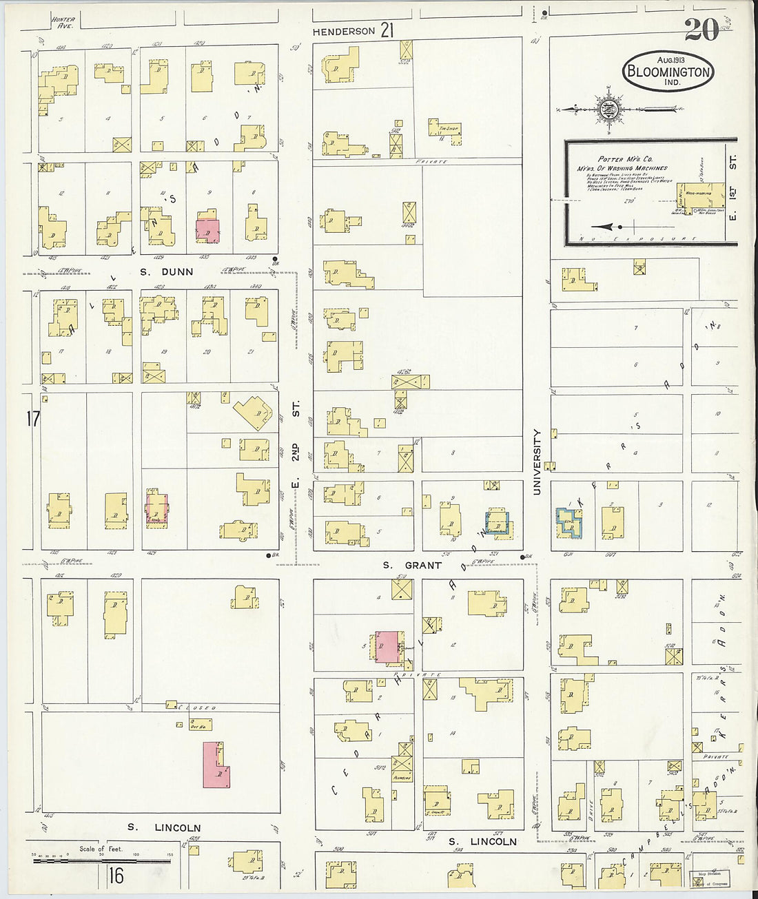 This old map of Bloomington, Monroe County, Indiana was created by Sanborn Map Company in 1913