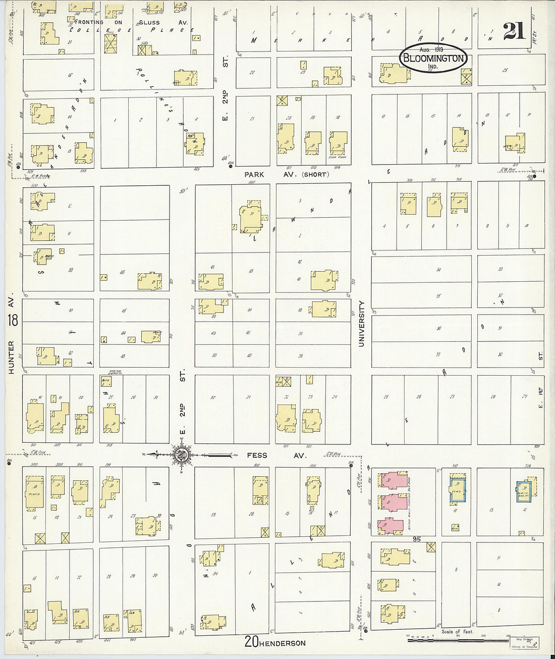 This old map of Bloomington, Monroe County, Indiana was created by Sanborn Map Company in 1913