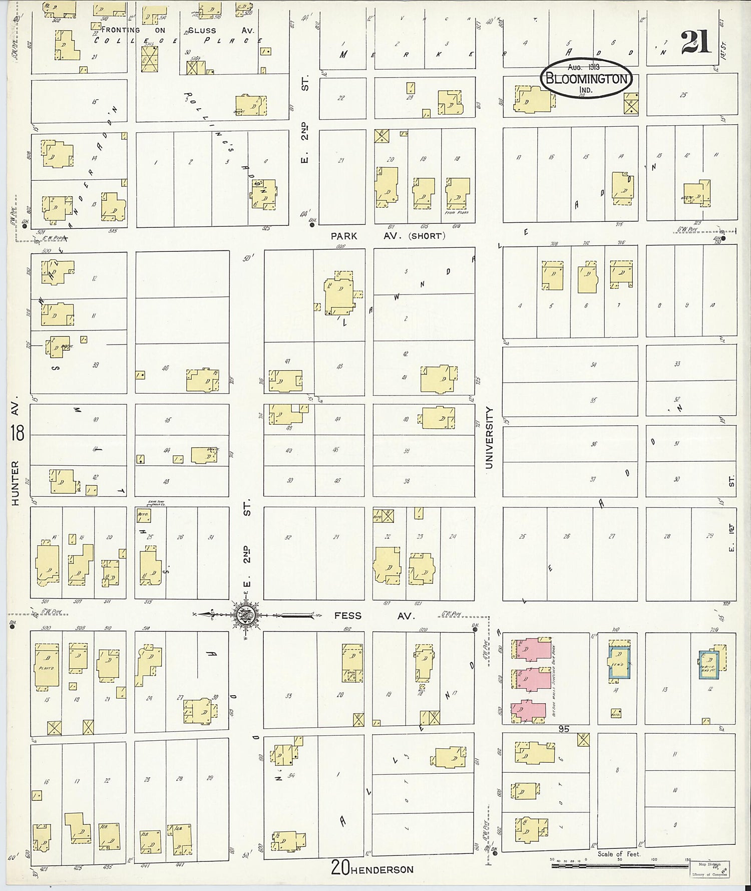 This old map of Bloomington, Monroe County, Indiana was created by Sanborn Map Company in 1913