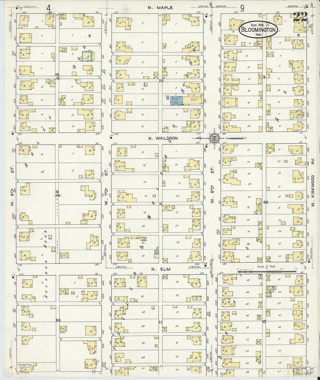 This old map of Bloomington, Monroe County, Indiana was created by Sanborn Map Company in 1913