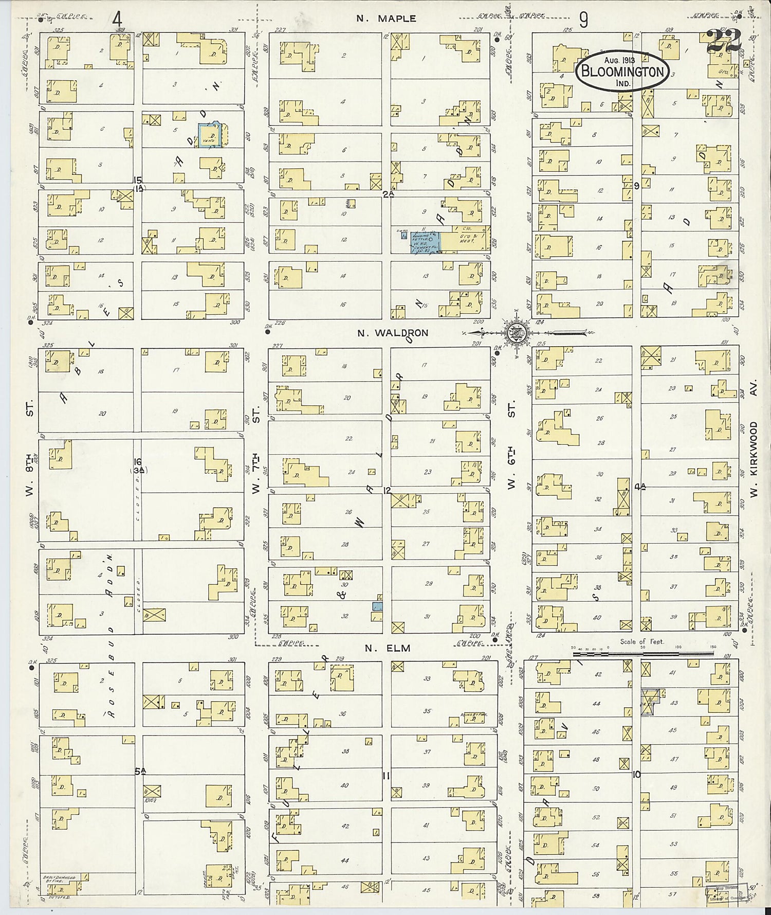 This old map of Bloomington, Monroe County, Indiana was created by Sanborn Map Company in 1913