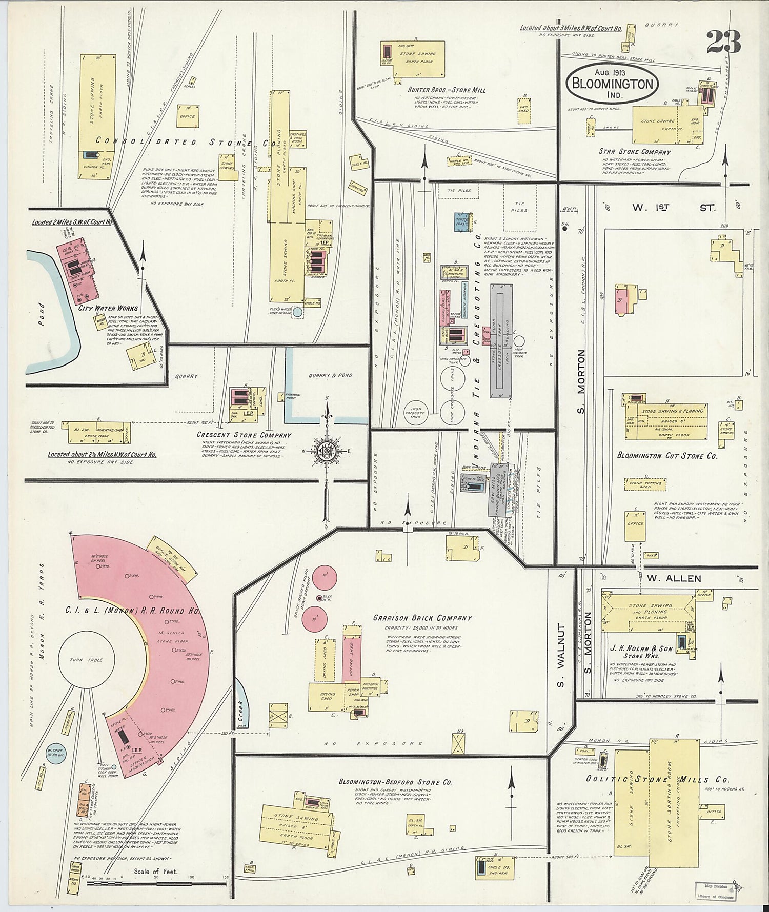 This old map of Bloomington, Monroe County, Indiana was created by Sanborn Map Company in 1913