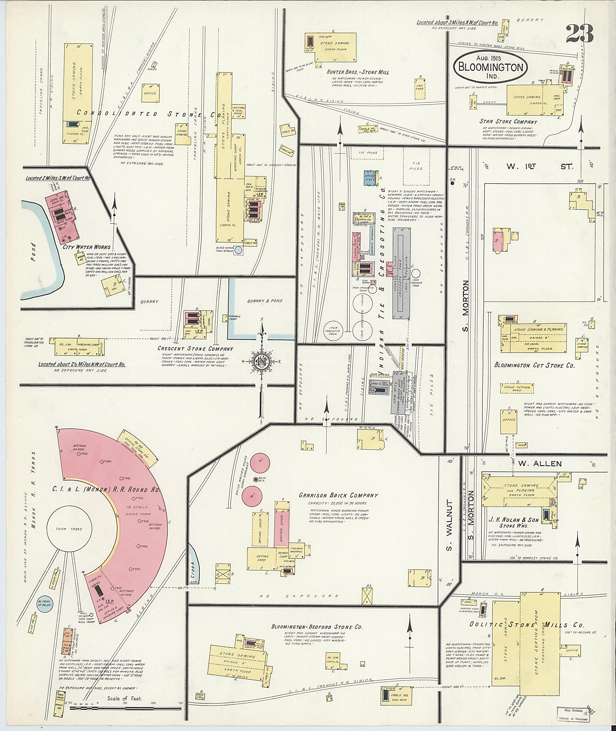 This old map of Bloomington, Monroe County, Indiana was created by Sanborn Map Company in 1913