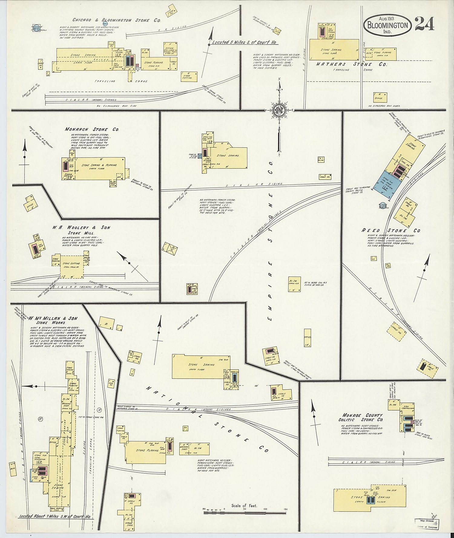 This old map of Bloomington, Monroe County, Indiana was created by Sanborn Map Company in 1913