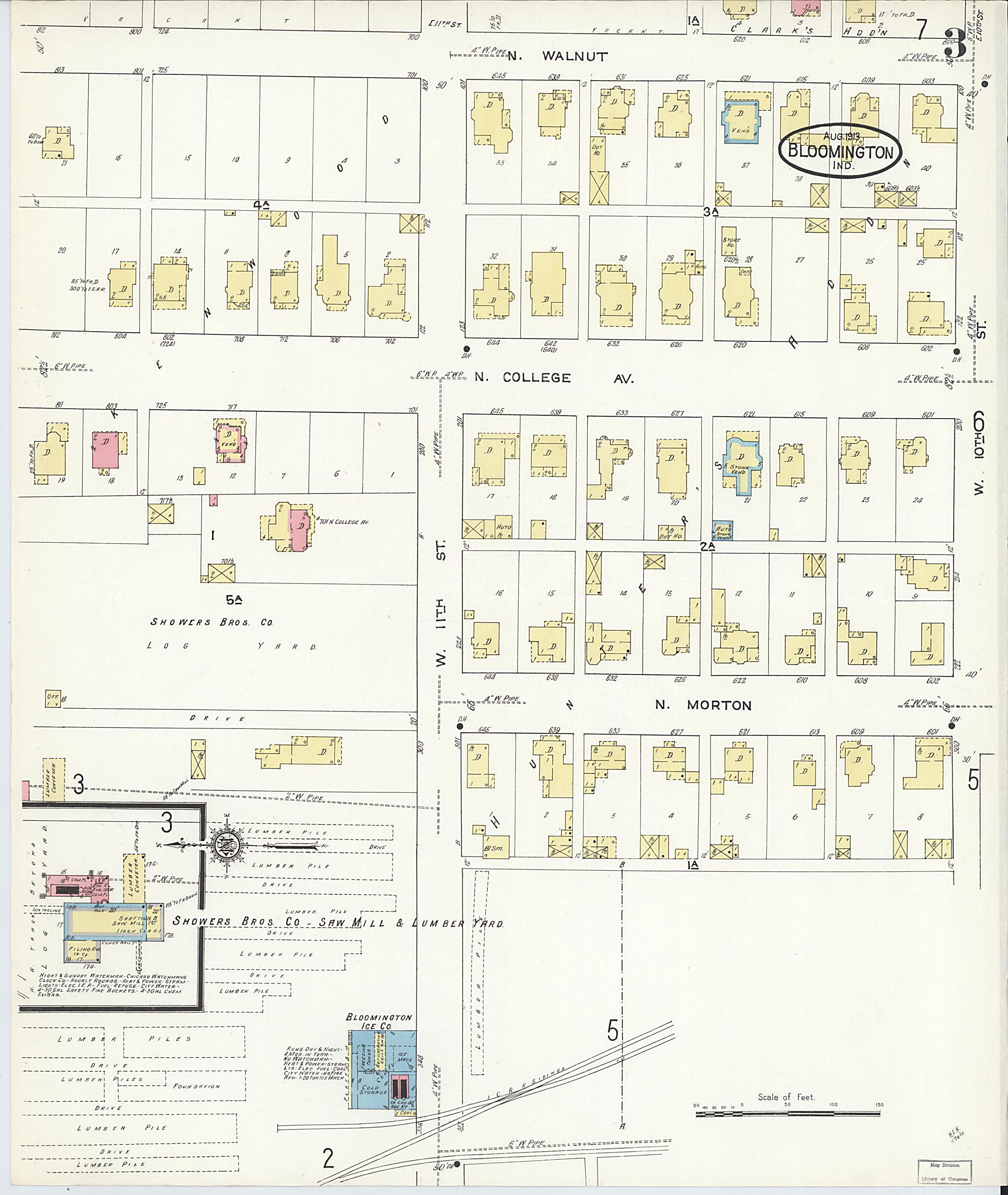 This old map of Bloomington, Monroe County, Indiana was created by Sanborn Map Company in 1913