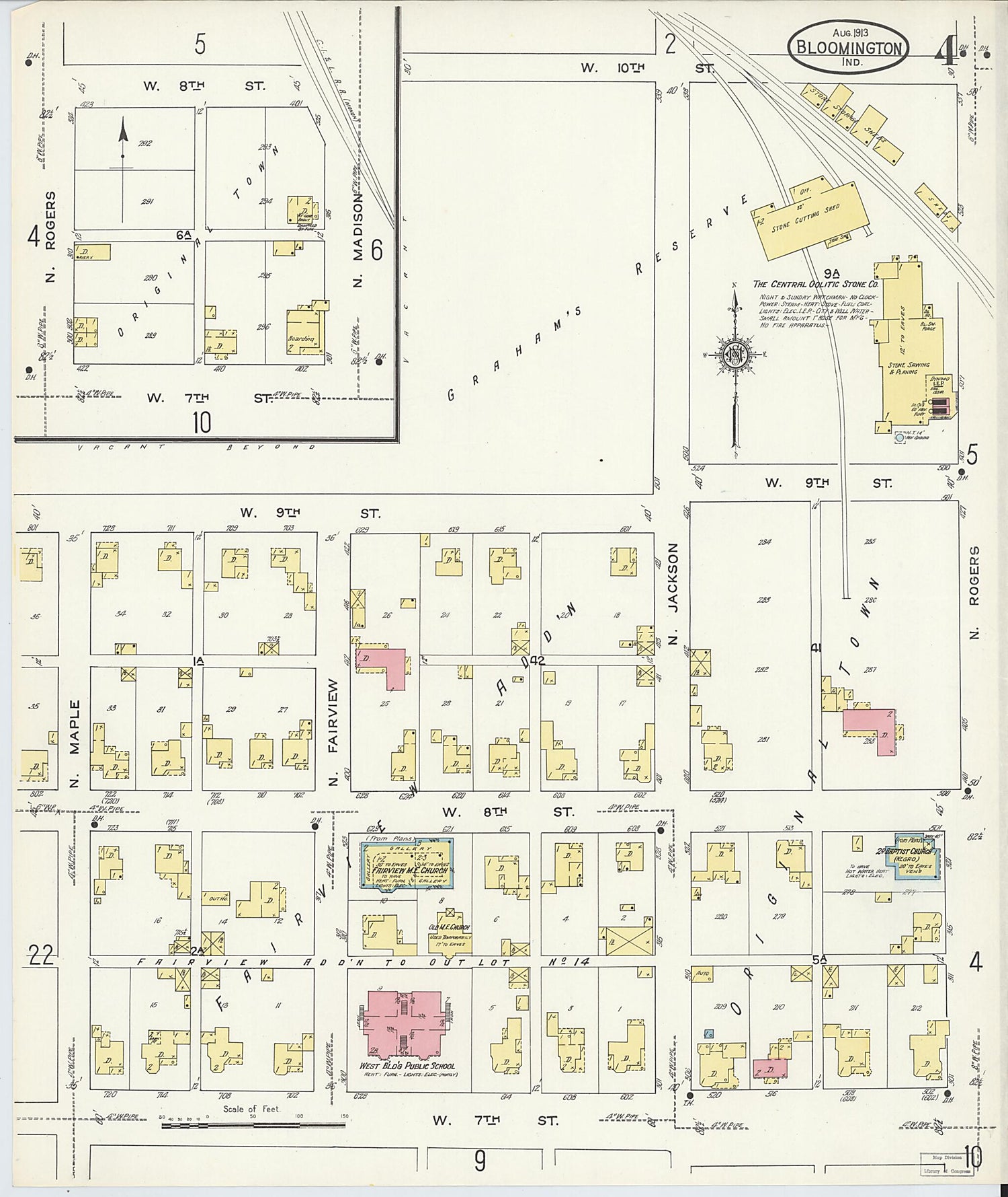 This old map of Bloomington, Monroe County, Indiana was created by Sanborn Map Company in 1913