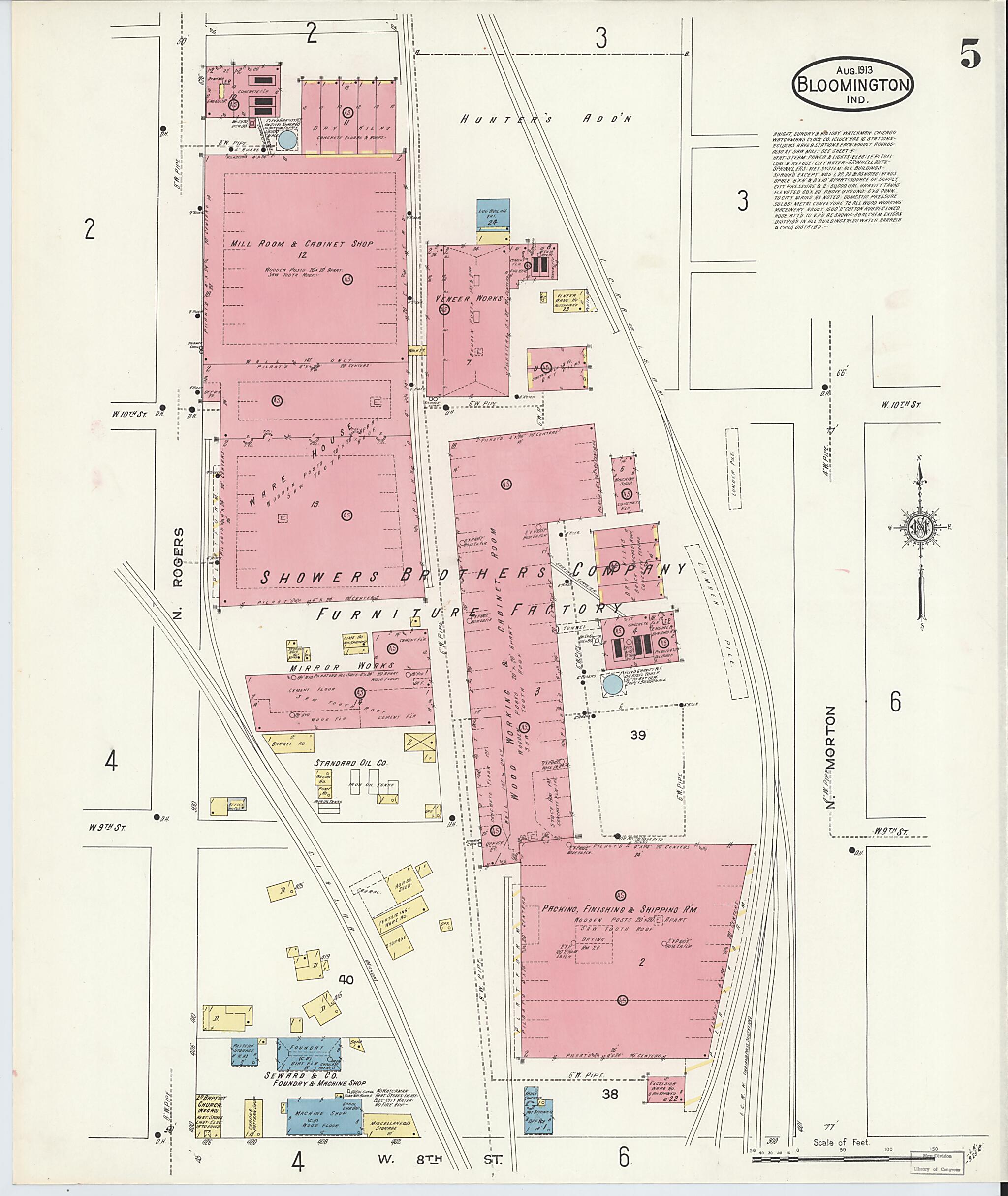 This old map of Bloomington, Monroe County, Indiana was created by Sanborn Map Company in 1913