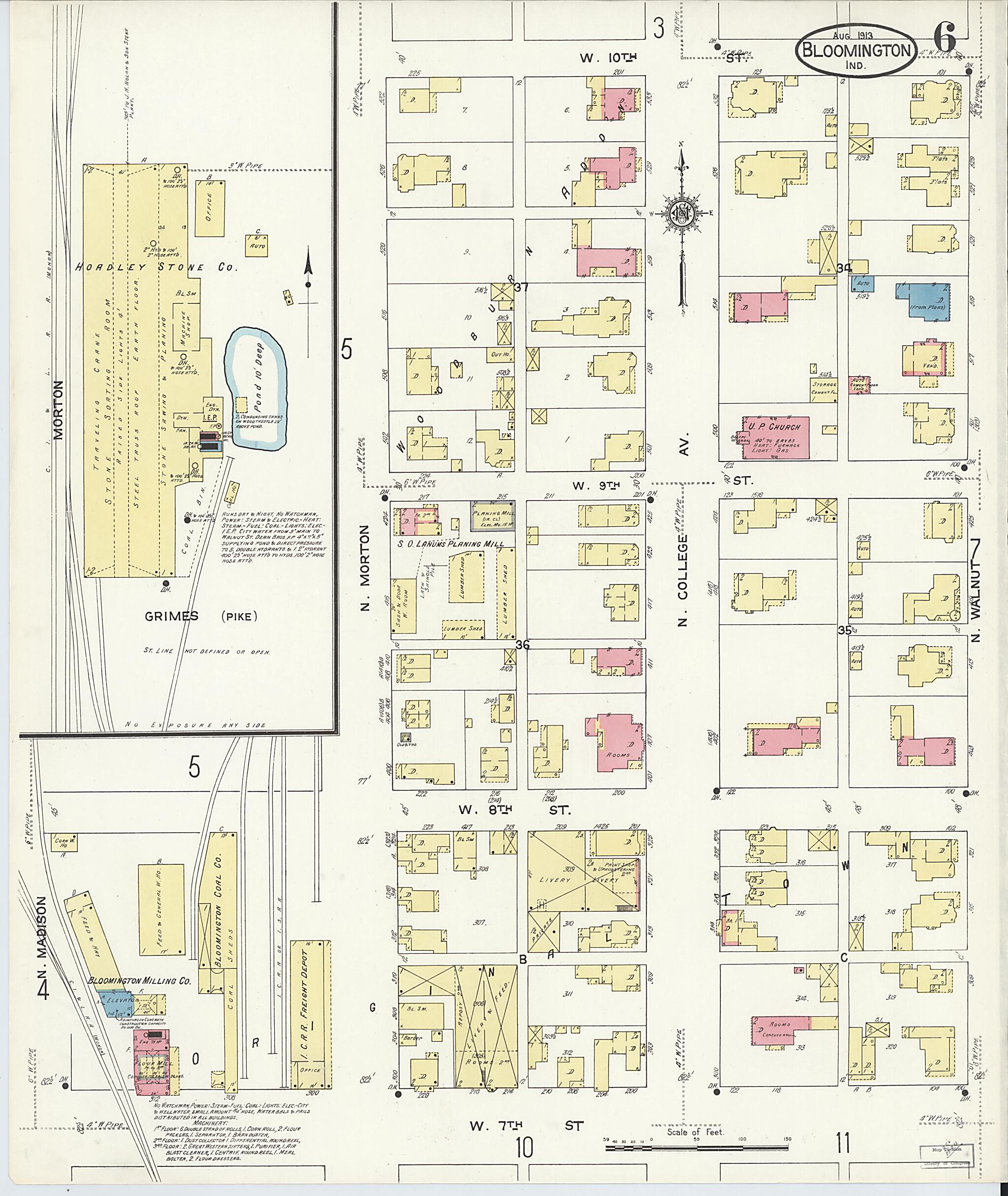 This old map of Bloomington, Monroe County, Indiana was created by Sanborn Map Company in 1913