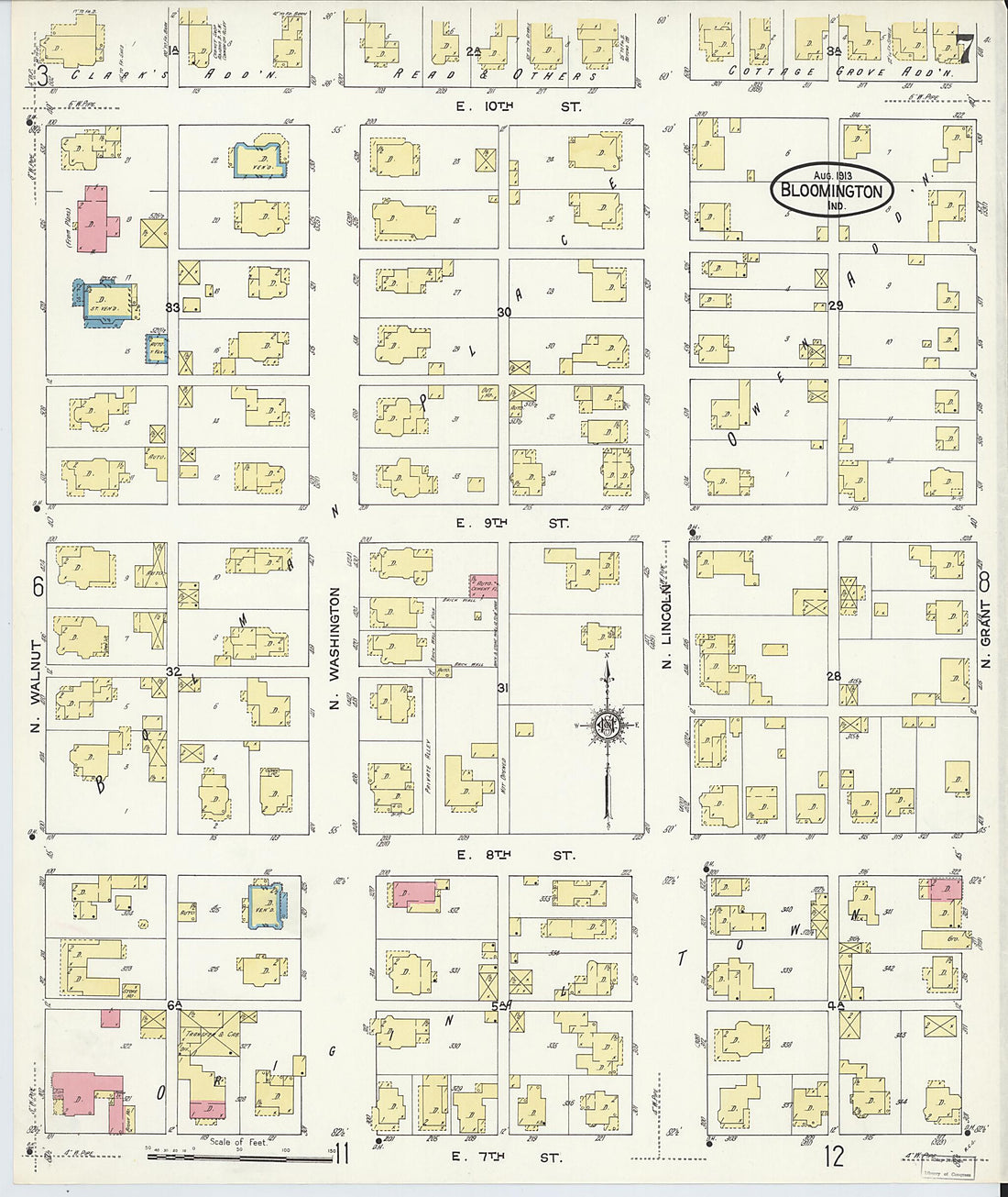 This old map of Bloomington, Monroe County, Indiana was created by Sanborn Map Company in 1913