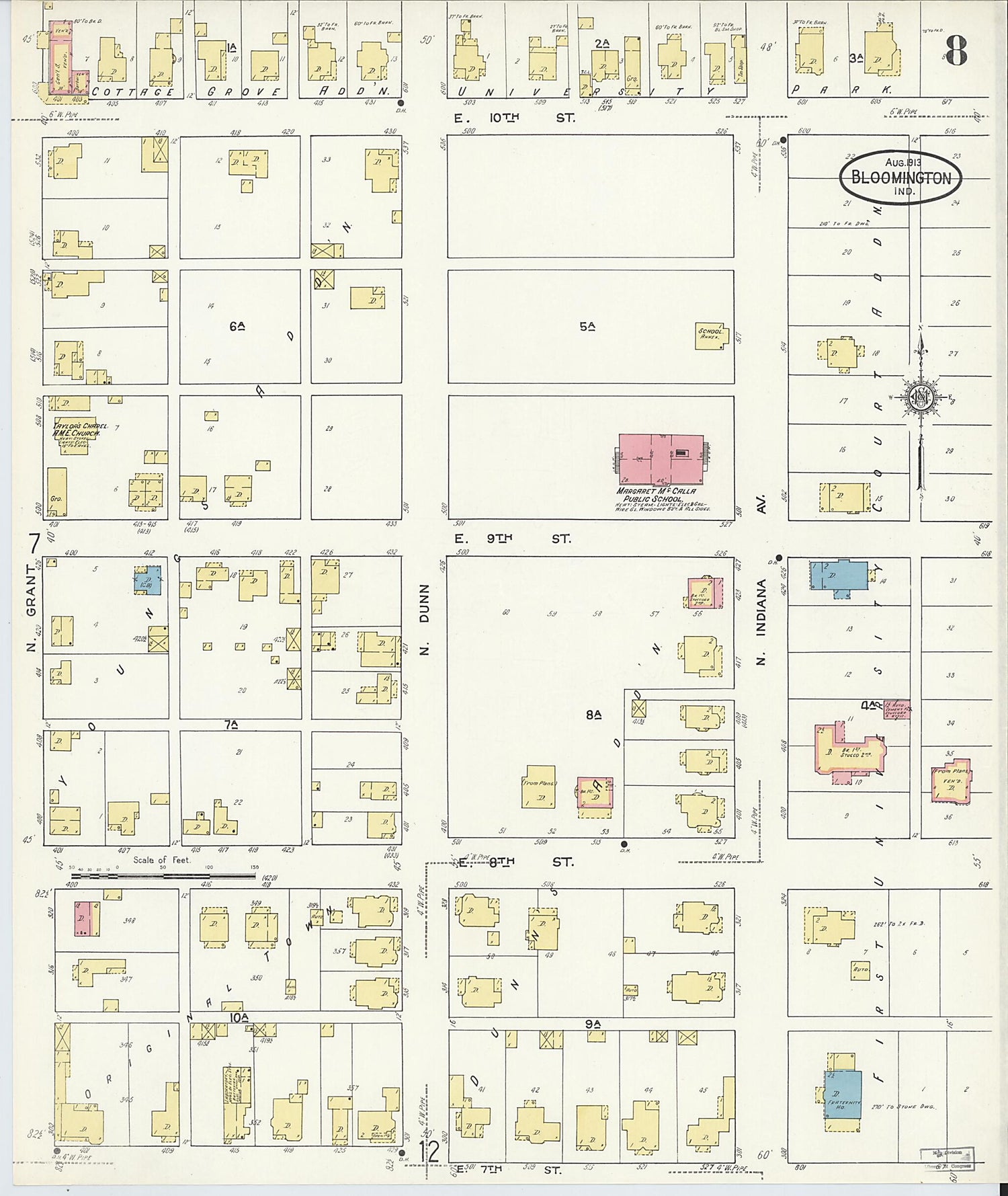 This old map of Bloomington, Monroe County, Indiana was created by Sanborn Map Company in 1913