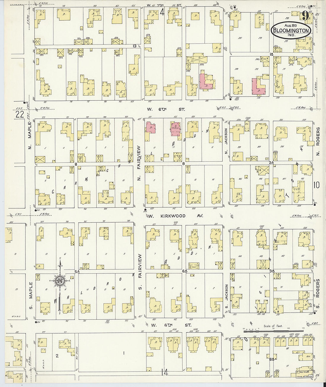 This old map of Bloomington, Monroe County, Indiana was created by Sanborn Map Company in 1913