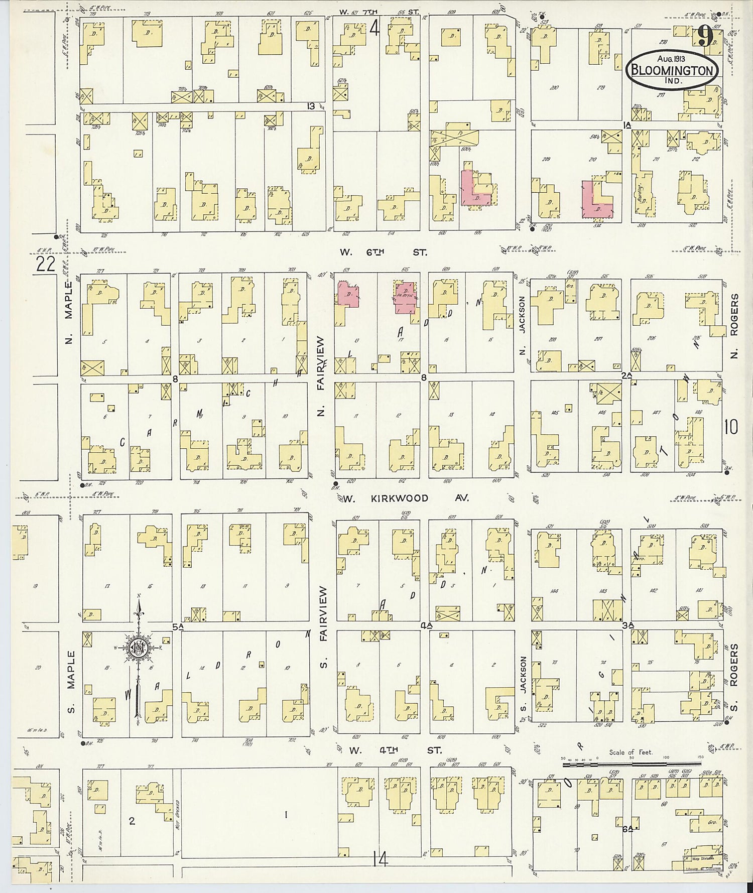 This old map of Bloomington, Monroe County, Indiana was created by Sanborn Map Company in 1913