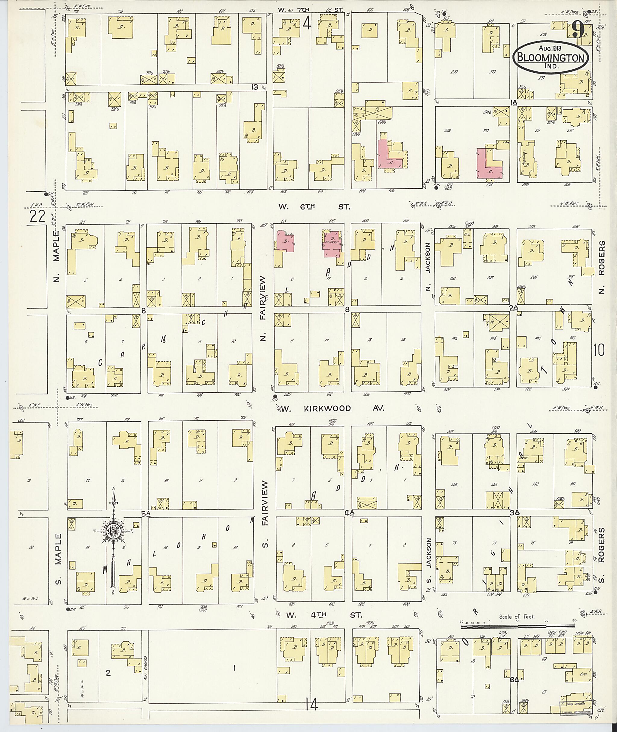 This old map of Bloomington, Monroe County, Indiana was created by Sanborn Map Company in 1913