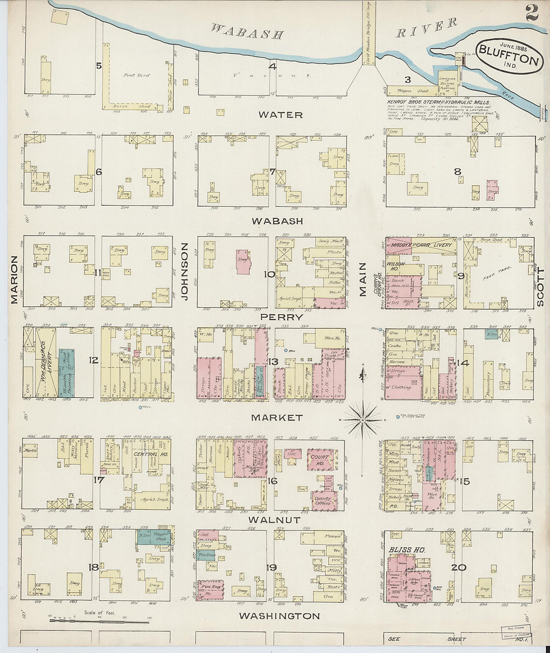 This old map of Bluffton, Wells County, Indiana was created by Sanborn Map Company in 1885