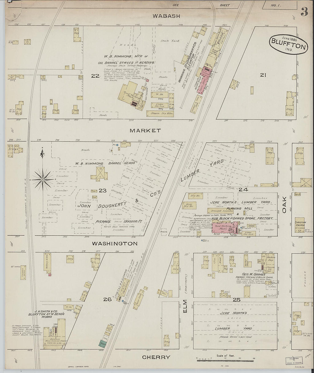 This old map of Bluffton, Wells County, Indiana was created by Sanborn Map Company in 1885