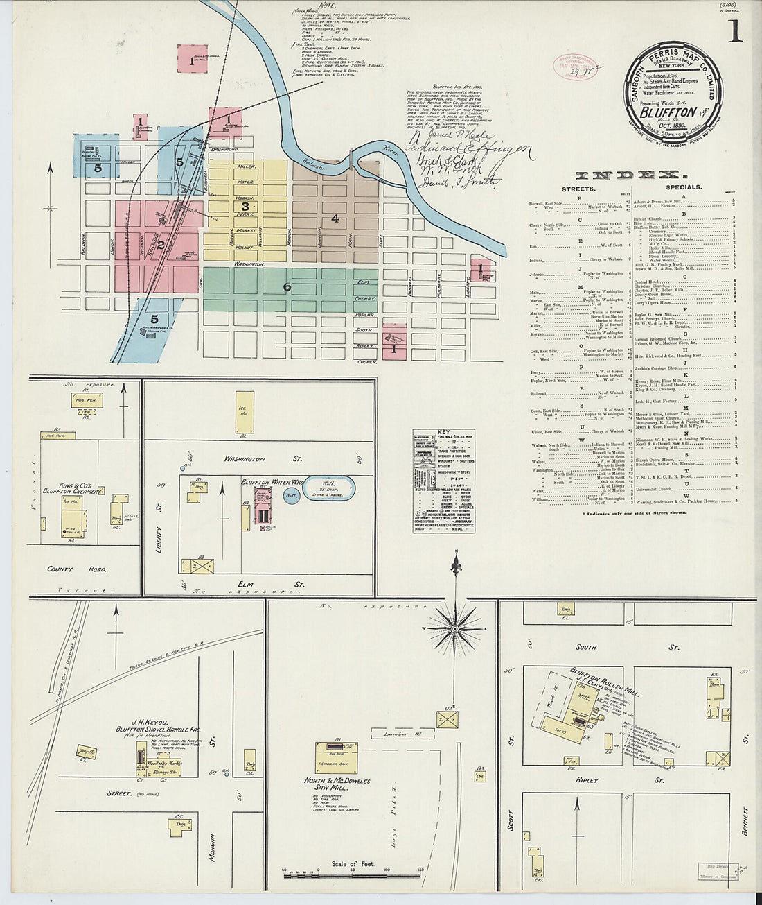 This old map of Bluffton, Wells County, Indiana was created by Sanborn Map Company in 1890