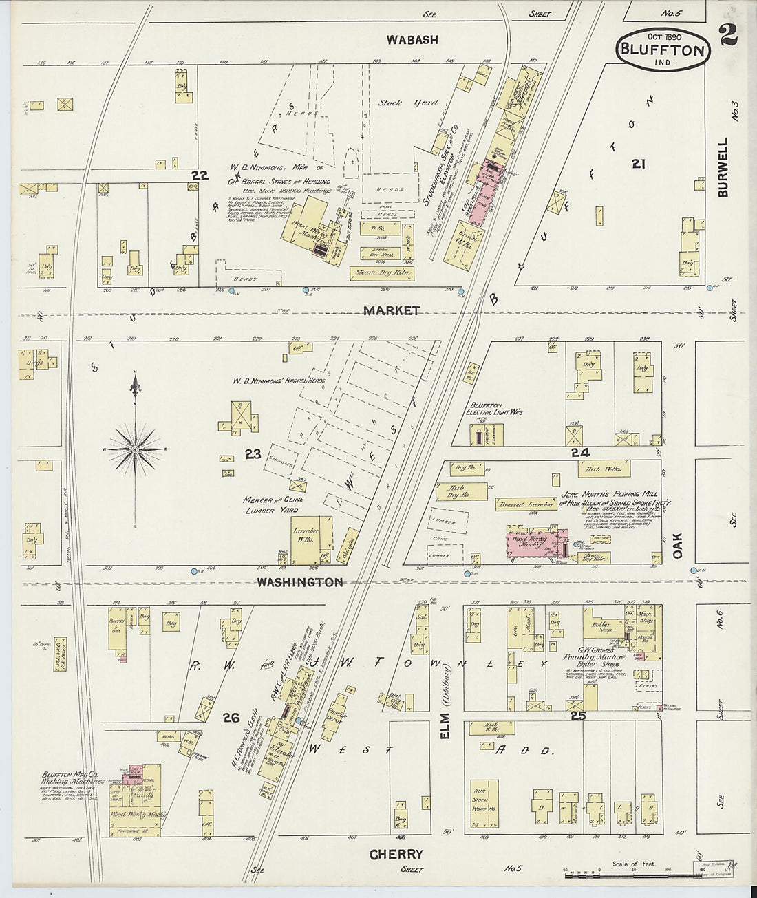 This old map of Bluffton, Wells County, Indiana was created by Sanborn Map Company in 1890