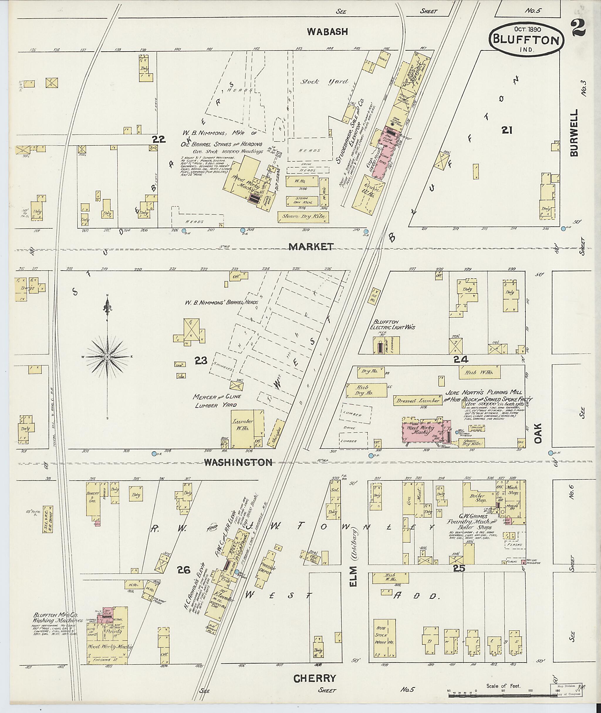 This old map of Bluffton, Wells County, Indiana was created by Sanborn Map Company in 1890