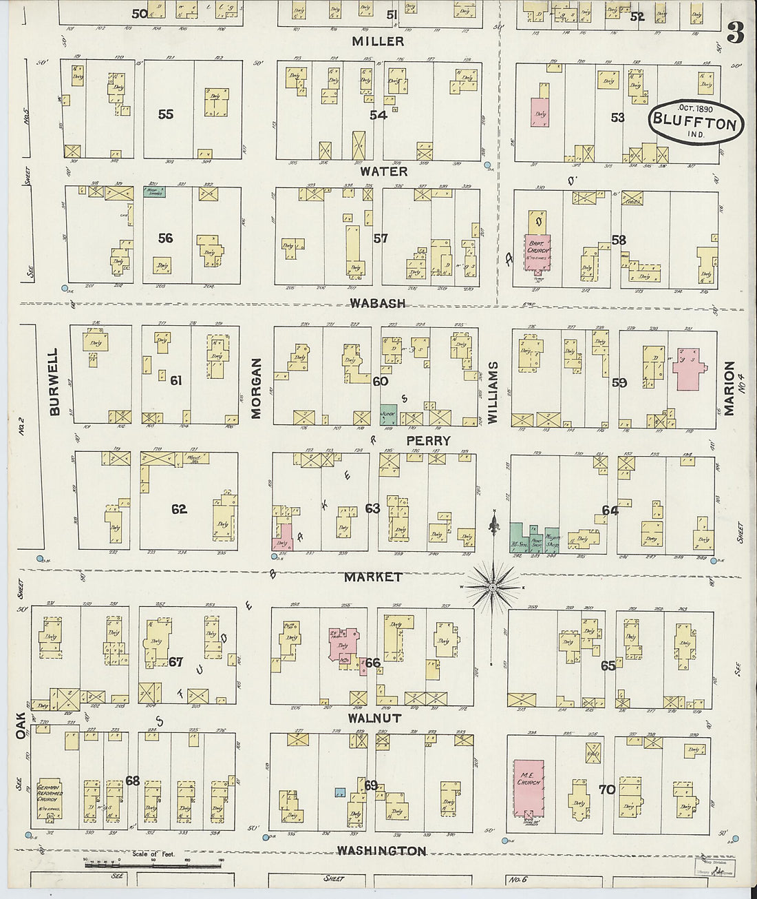 This old map of Bluffton, Wells County, Indiana was created by Sanborn Map Company in 1890