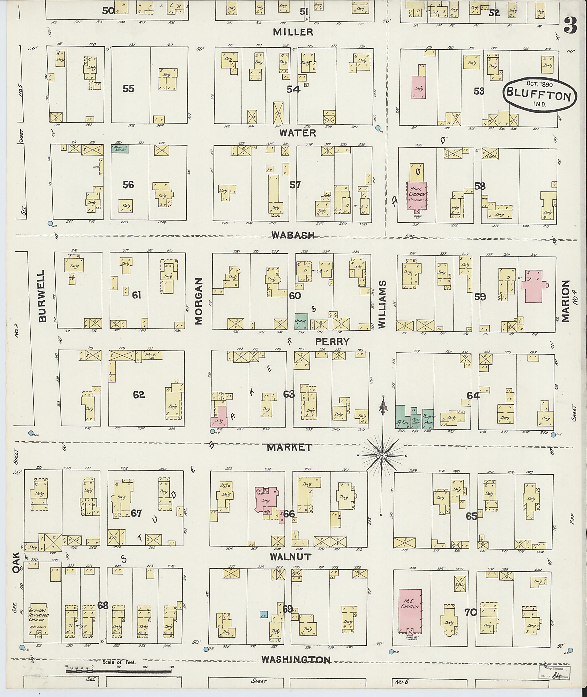 This old map of Bluffton, Wells County, Indiana was created by Sanborn Map Company in 1890