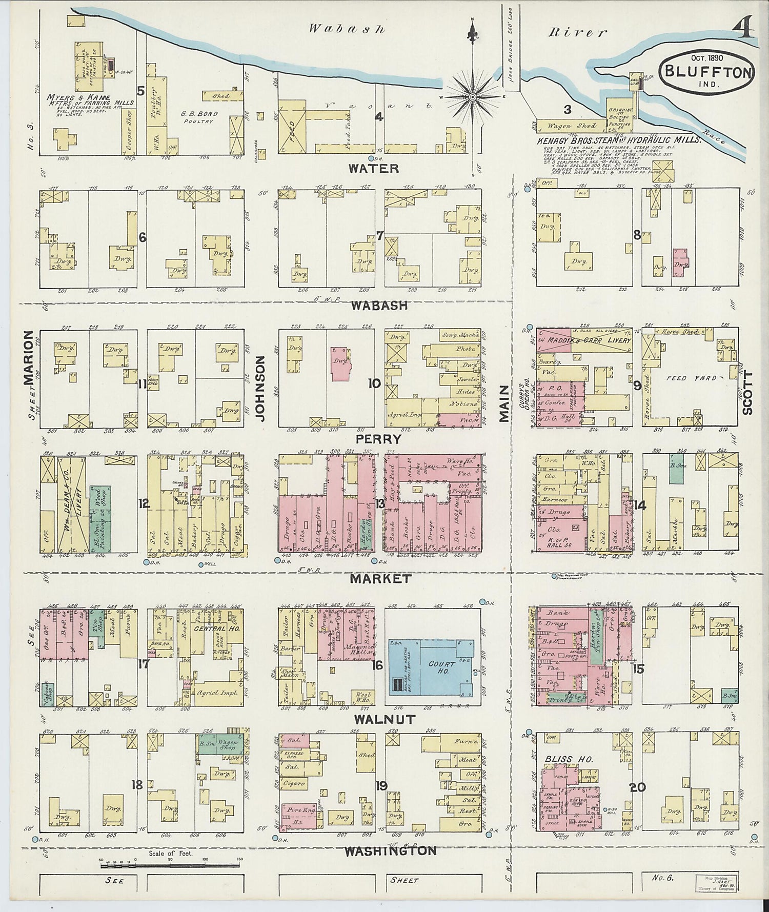 This old map of Bluffton, Wells County, Indiana was created by Sanborn Map Company in 1890