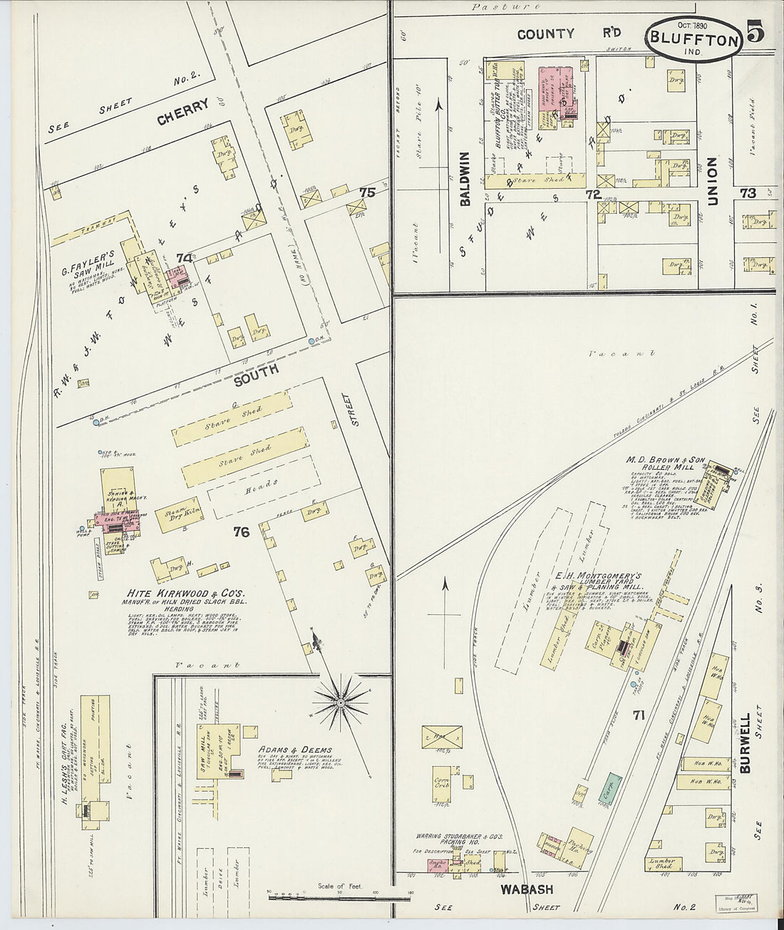 This old map of Bluffton, Wells County, Indiana was created by Sanborn Map Company in 1890