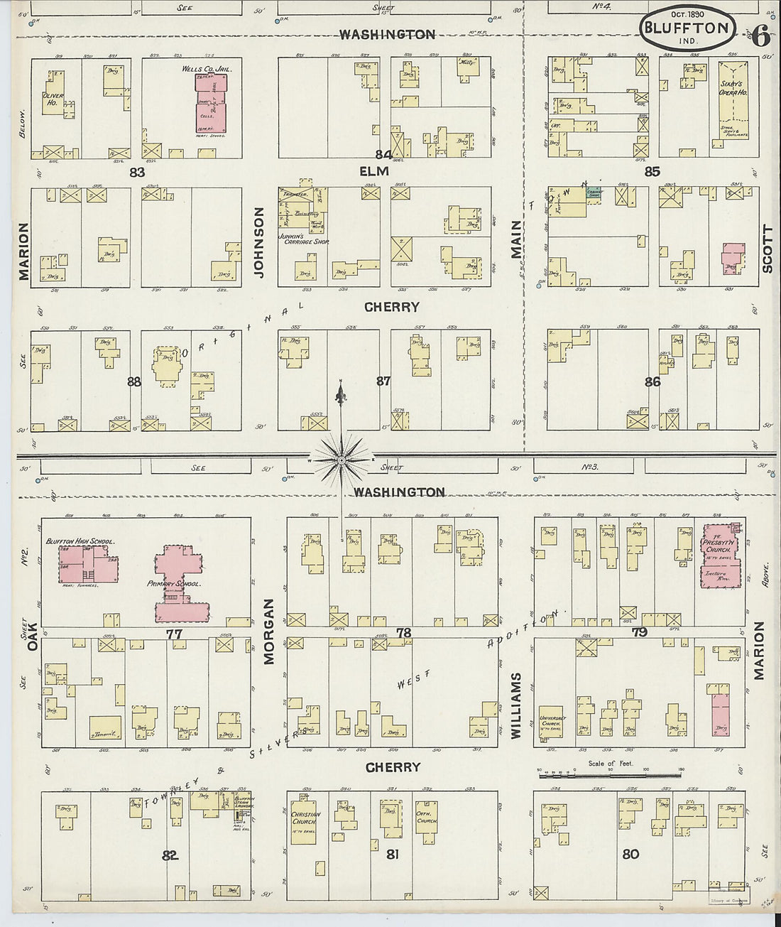 This old map of Bluffton, Wells County, Indiana was created by Sanborn Map Company in 1890