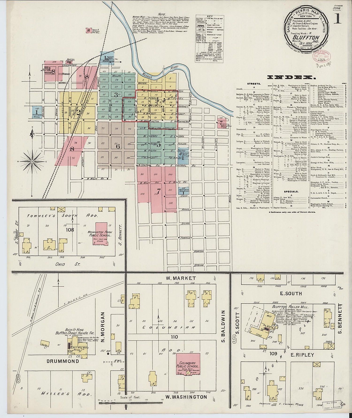 This old map of Bluffton, Wells County, Indiana was created by Sanborn Map Company in 1895