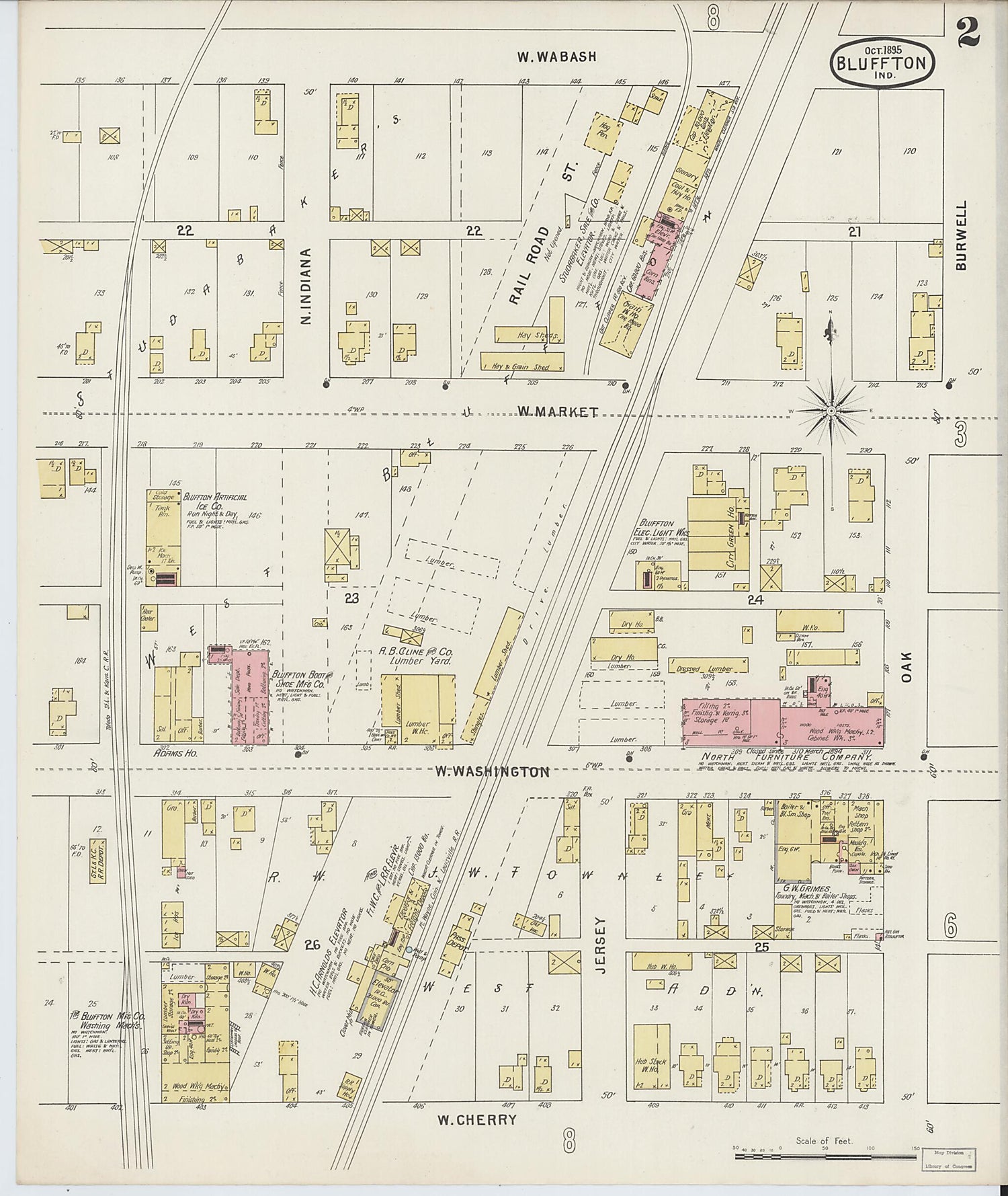 This old map of Bluffton, Wells County, Indiana was created by Sanborn Map Company in 1895