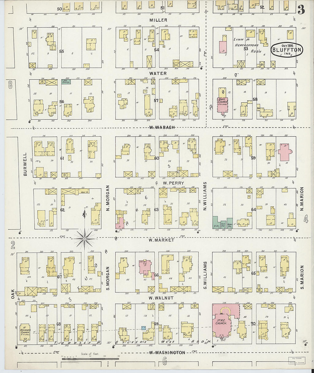 This old map of Bluffton, Wells County, Indiana was created by Sanborn Map Company in 1895