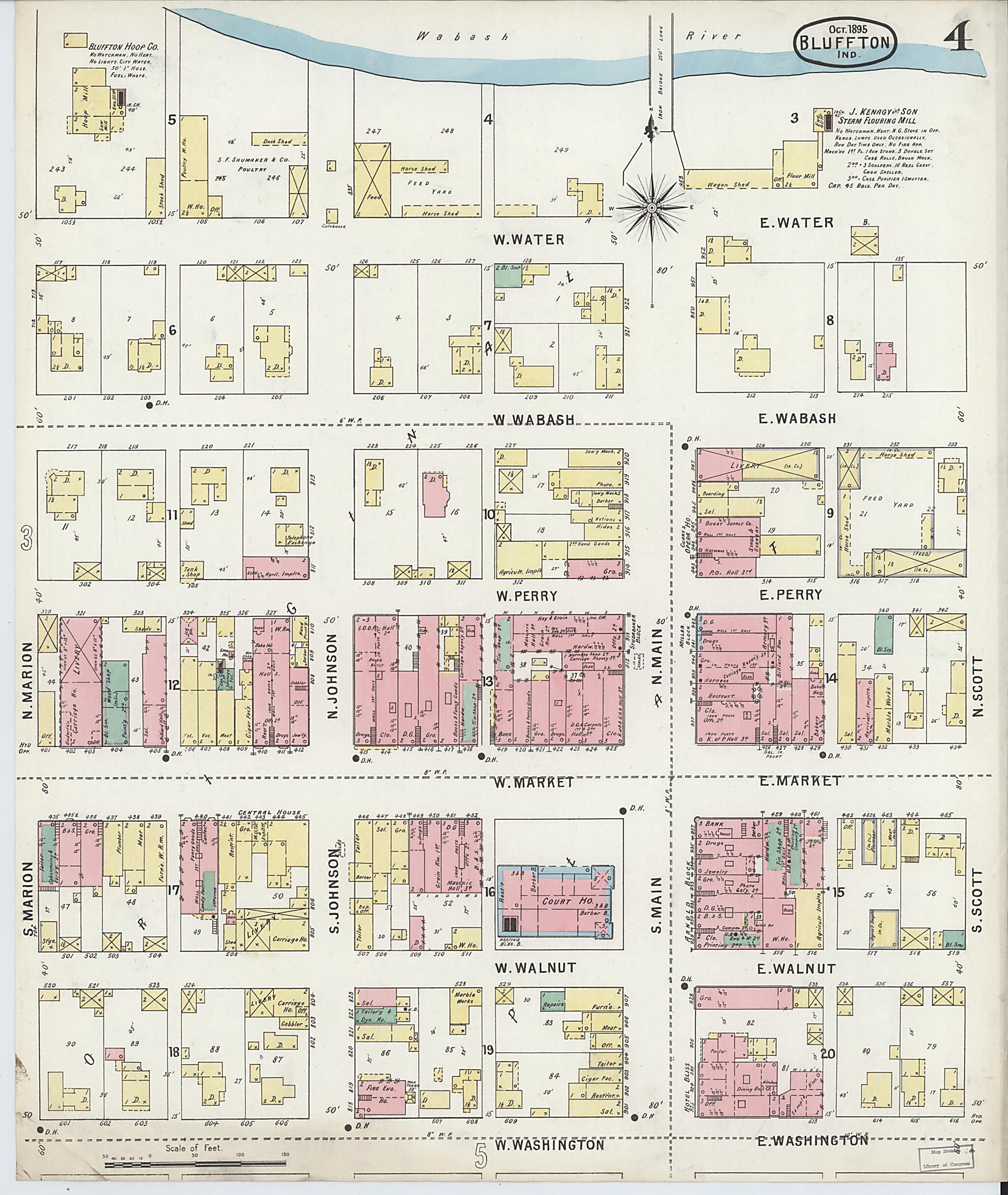 This old map of Bluffton, Wells County, Indiana was created by Sanborn Map Company in 1895