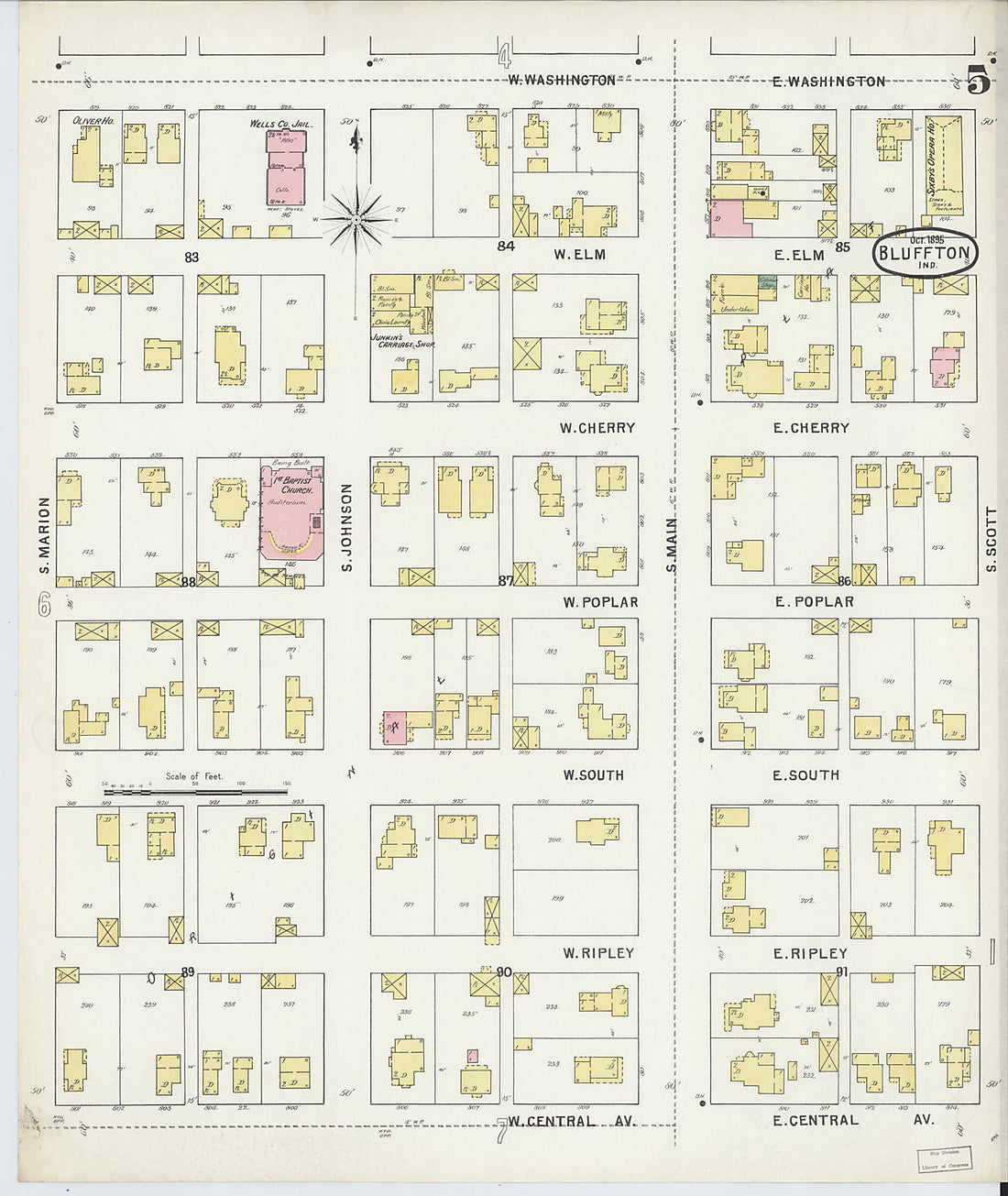 This old map of Bluffton, Wells County, Indiana was created by Sanborn Map Company in 1895