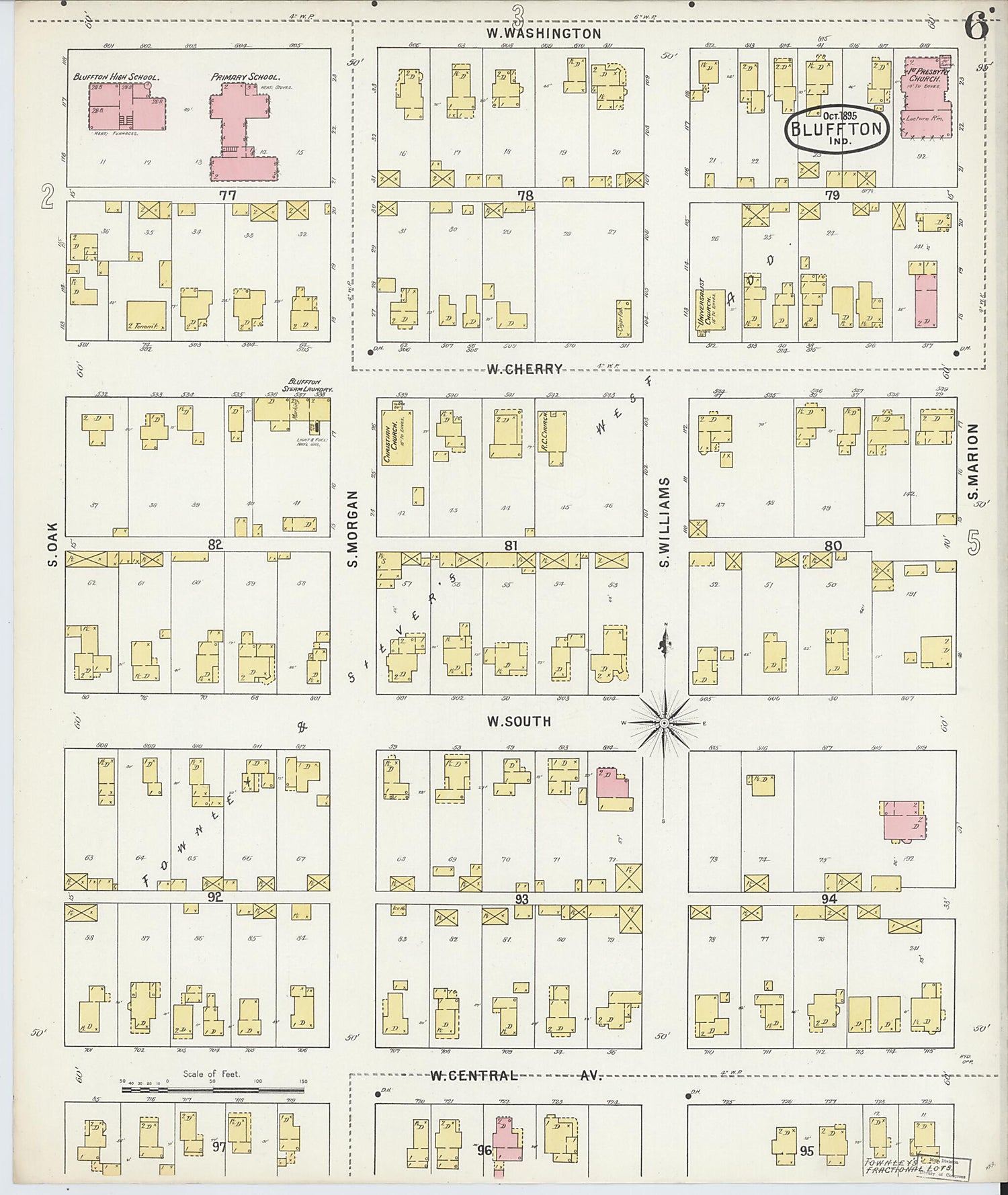 This old map of Bluffton, Wells County, Indiana was created by Sanborn Map Company in 1895