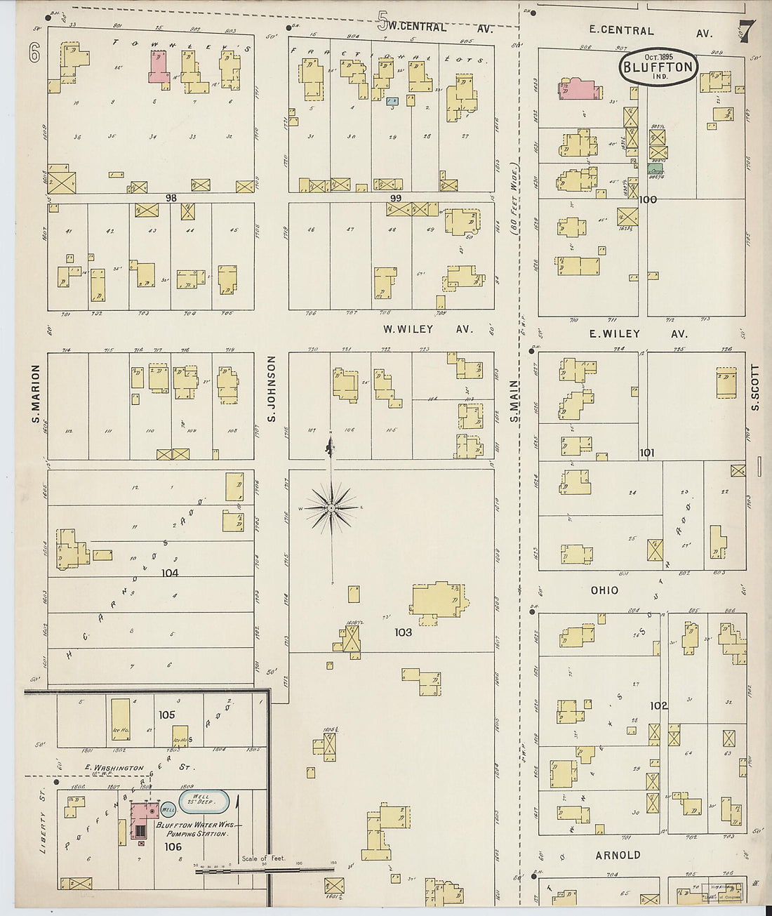 This old map of Bluffton, Wells County, Indiana was created by Sanborn Map Company in 1895