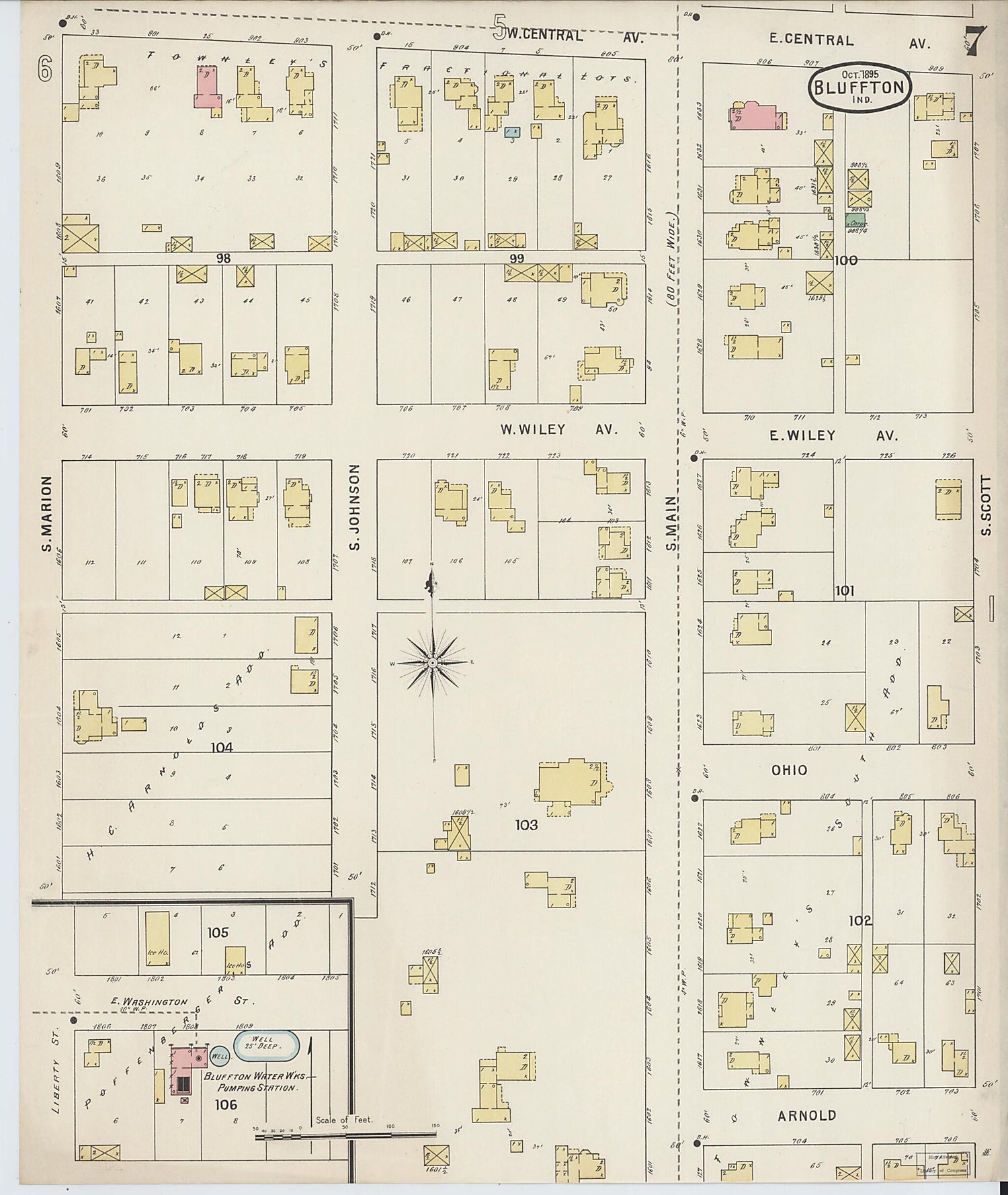 This old map of Bluffton, Wells County, Indiana was created by Sanborn Map Company in 1895