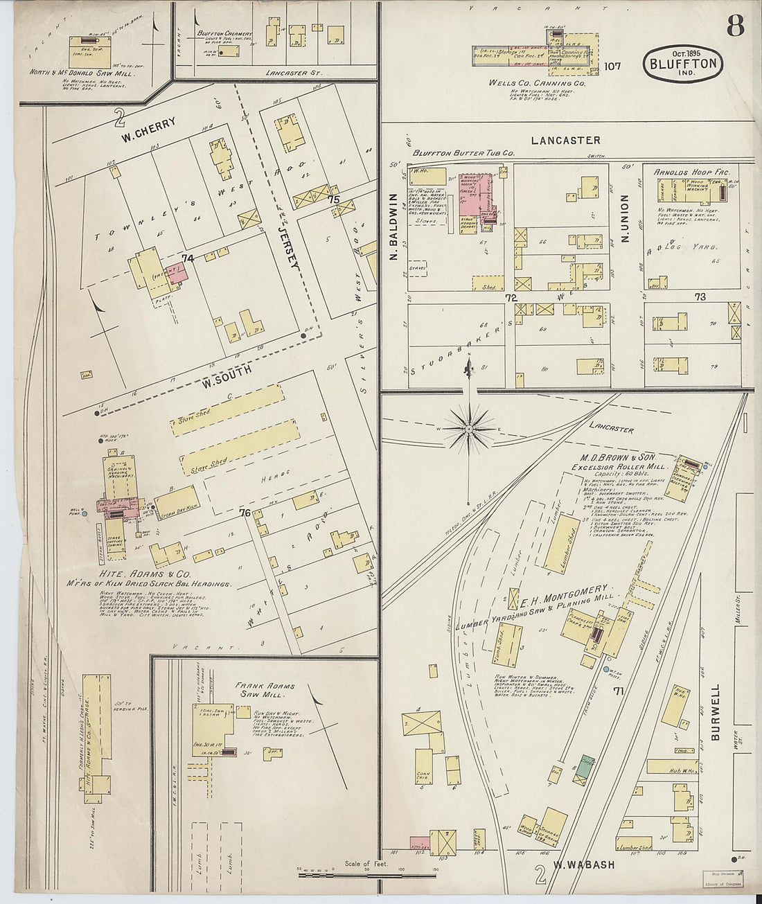 This old map of Bluffton, Wells County, Indiana was created by Sanborn Map Company in 1895