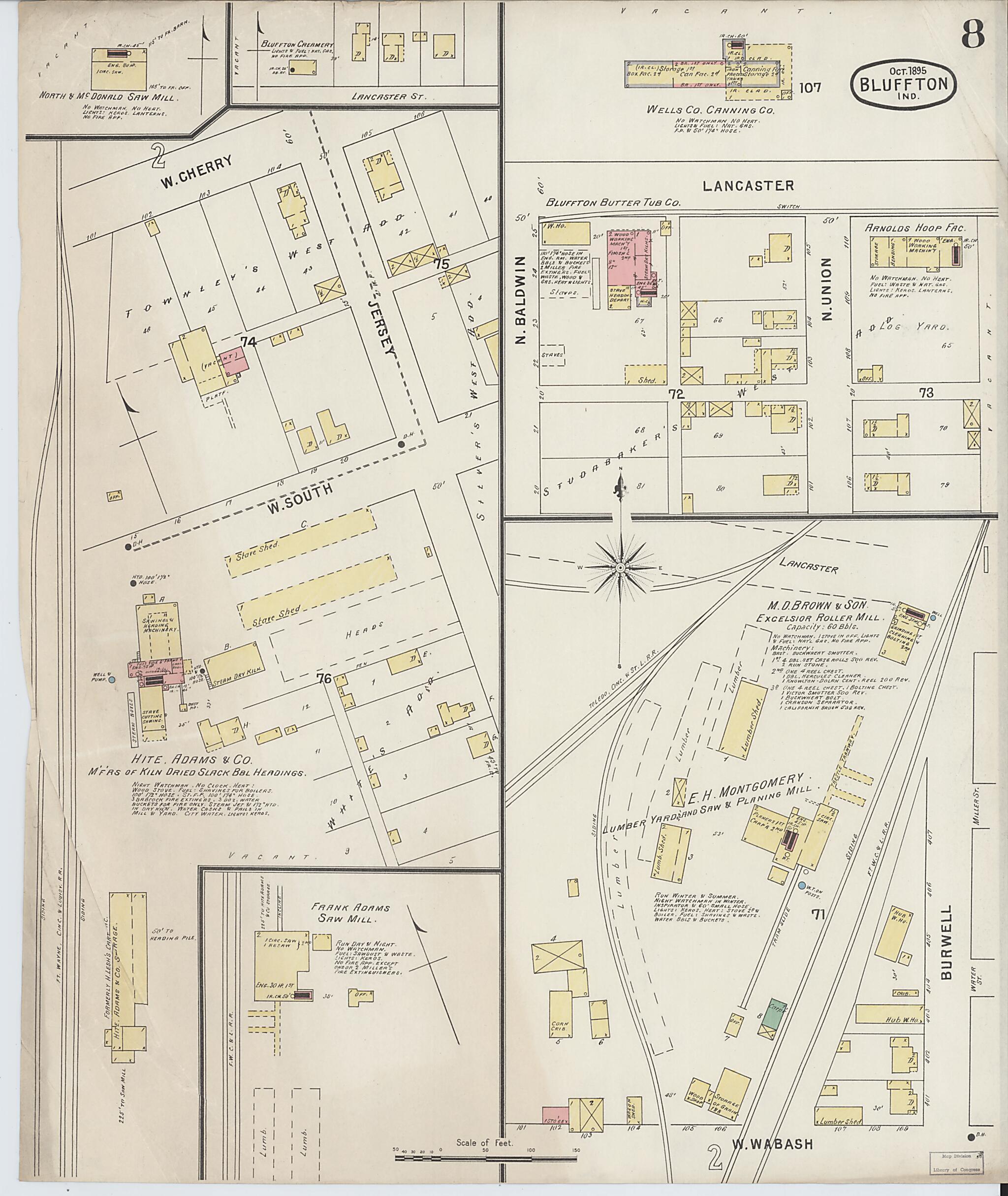 This old map of Bluffton, Wells County, Indiana was created by Sanborn Map Company in 1895