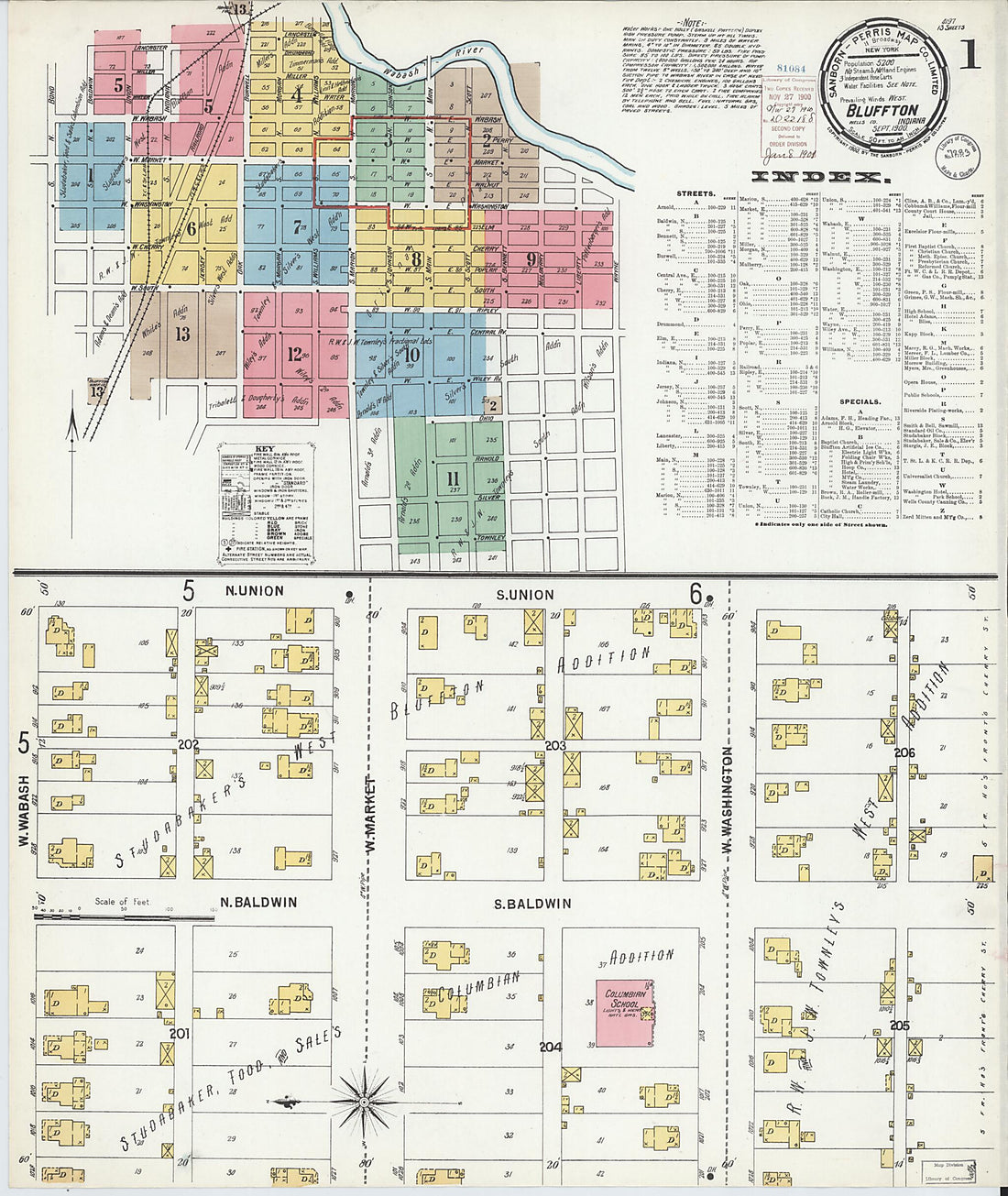 This old map of Bluffton, Wells County, Indiana was created by Sanborn Map Company in 1900