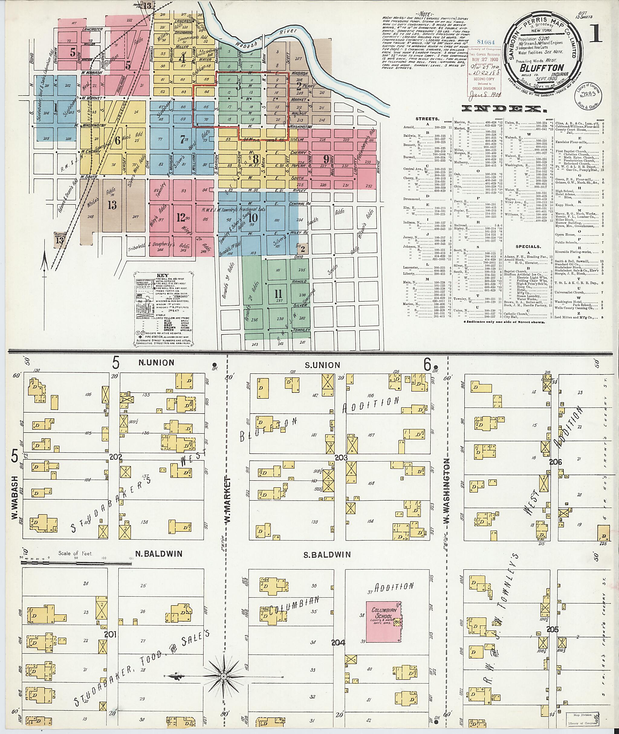 This old map of Bluffton, Wells County, Indiana was created by Sanborn Map Company in 1900