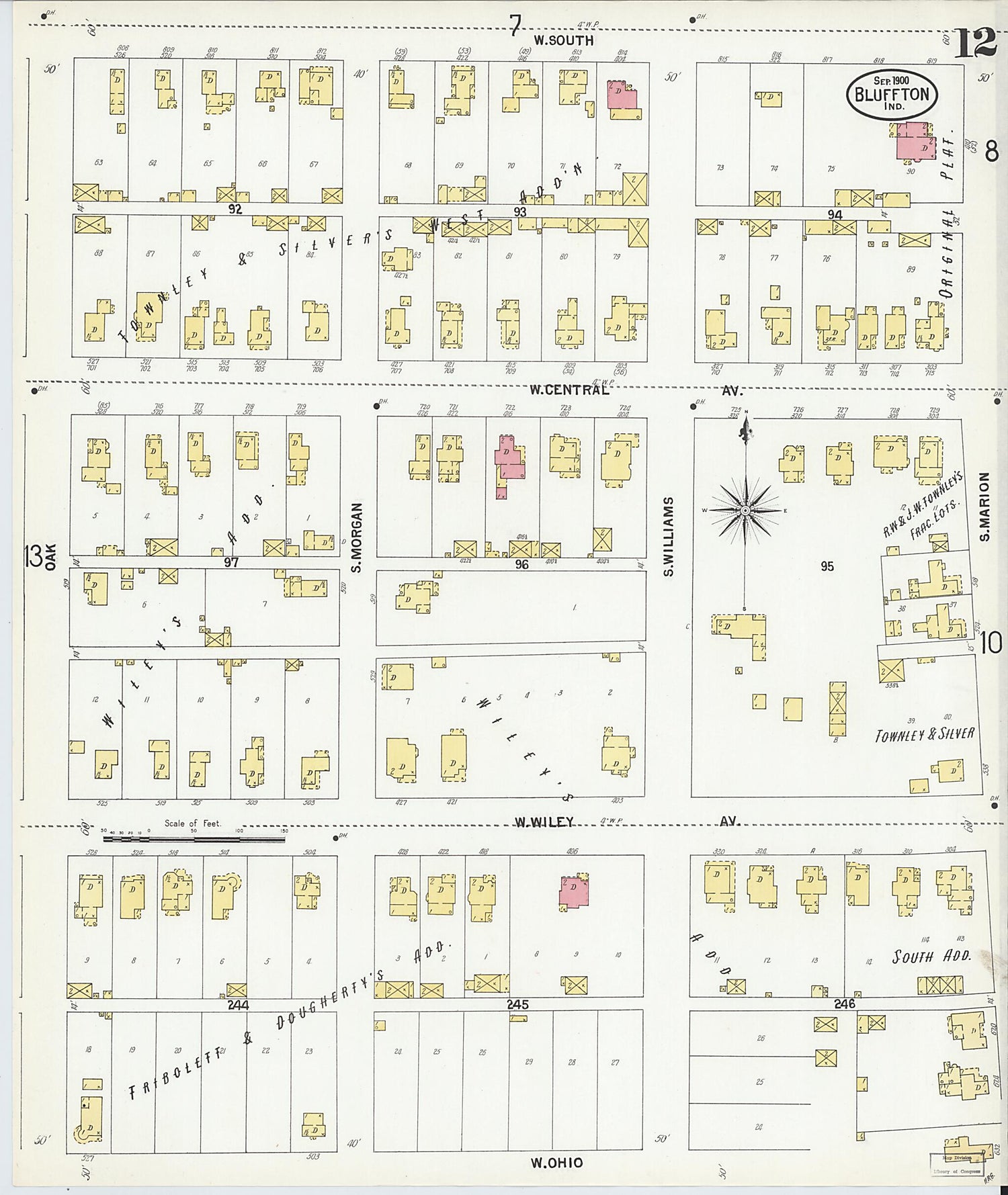 This old map of Bluffton, Wells County, Indiana was created by Sanborn Map Company in 1900