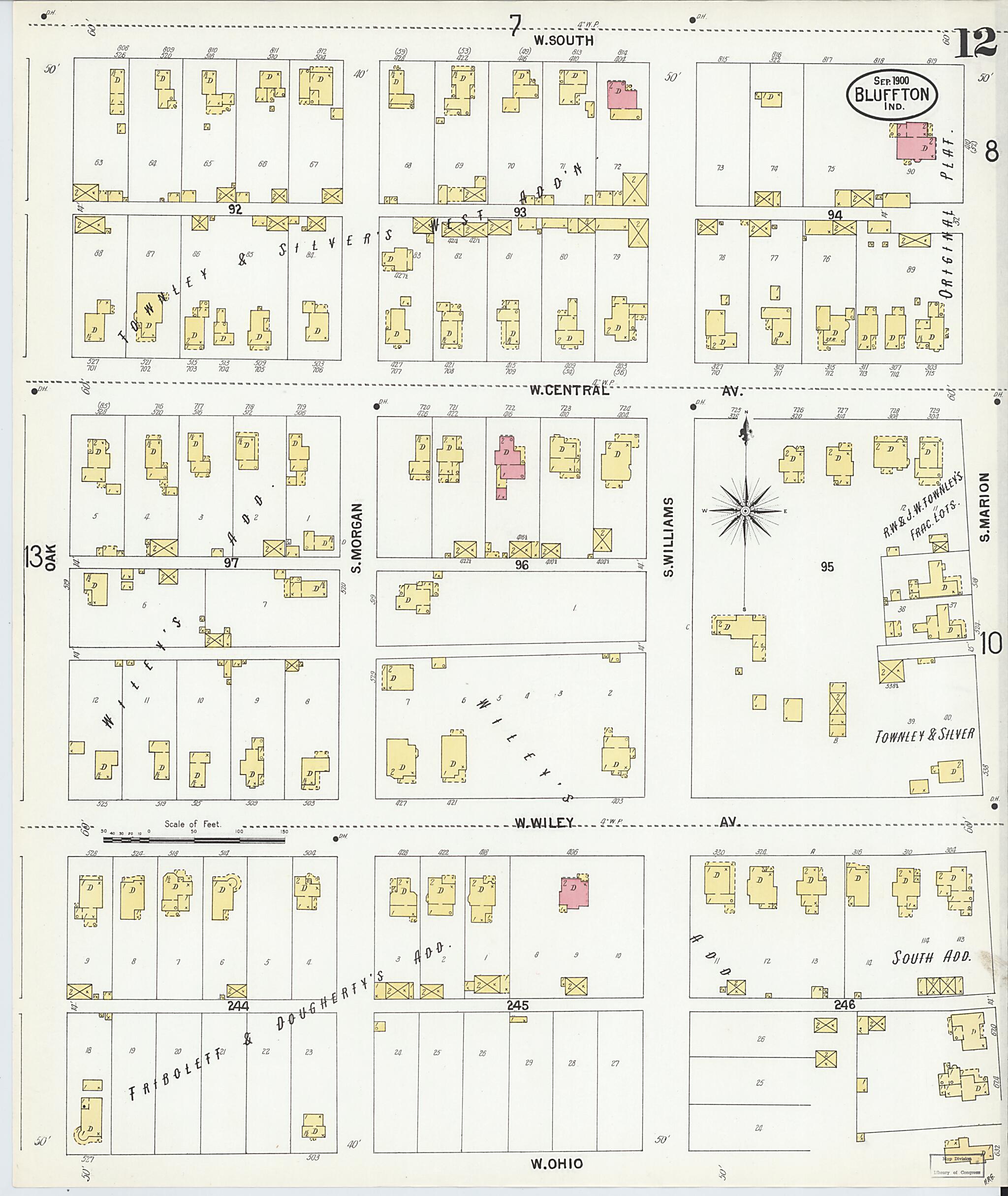 This old map of Bluffton, Wells County, Indiana was created by Sanborn Map Company in 1900