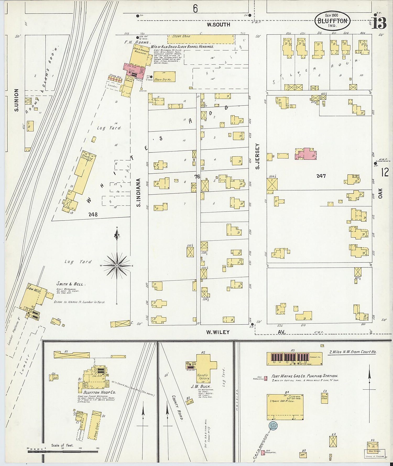 This old map of Bluffton, Wells County, Indiana was created by Sanborn Map Company in 1900