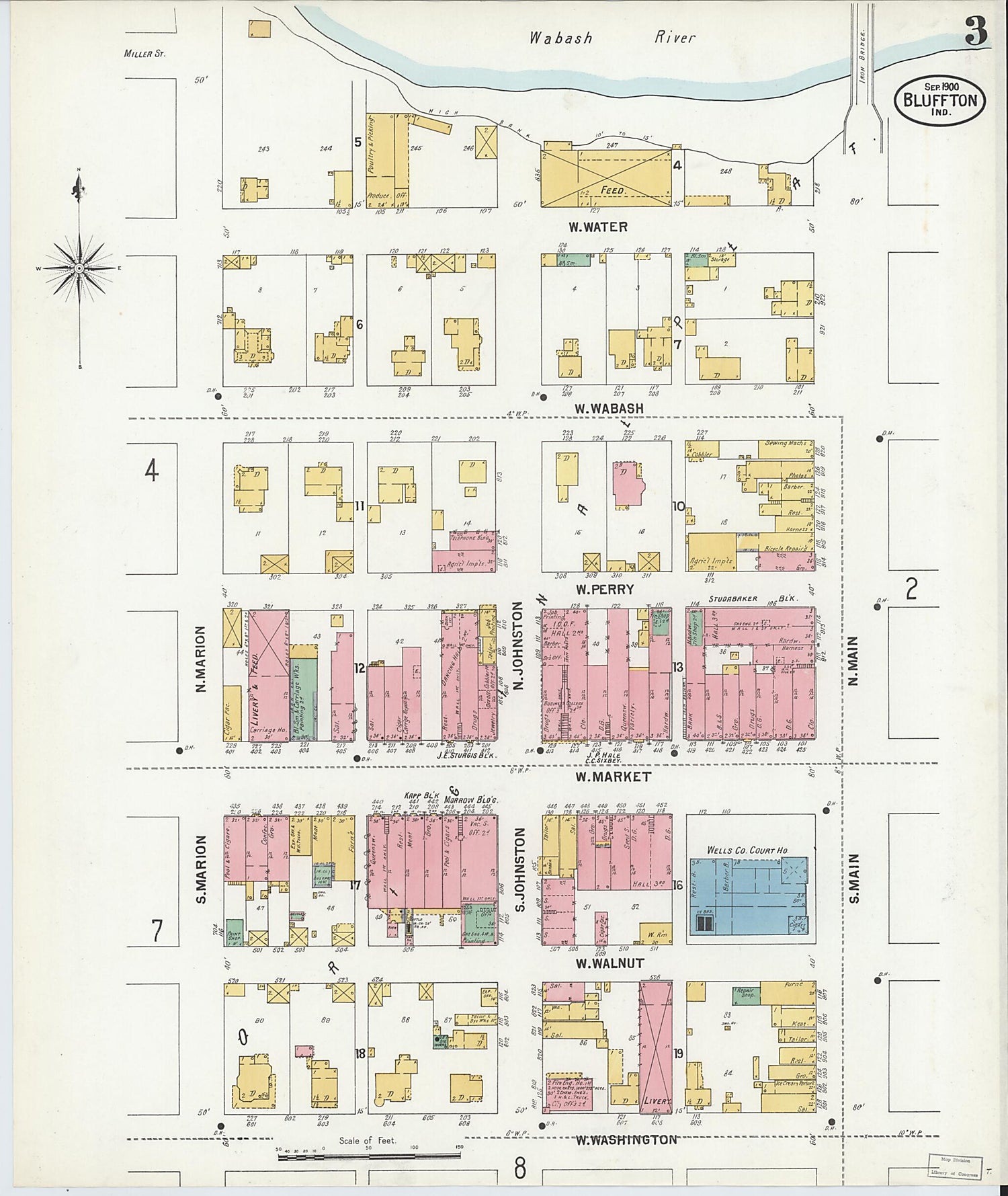 This old map of Bluffton, Wells County, Indiana was created by Sanborn Map Company in 1900