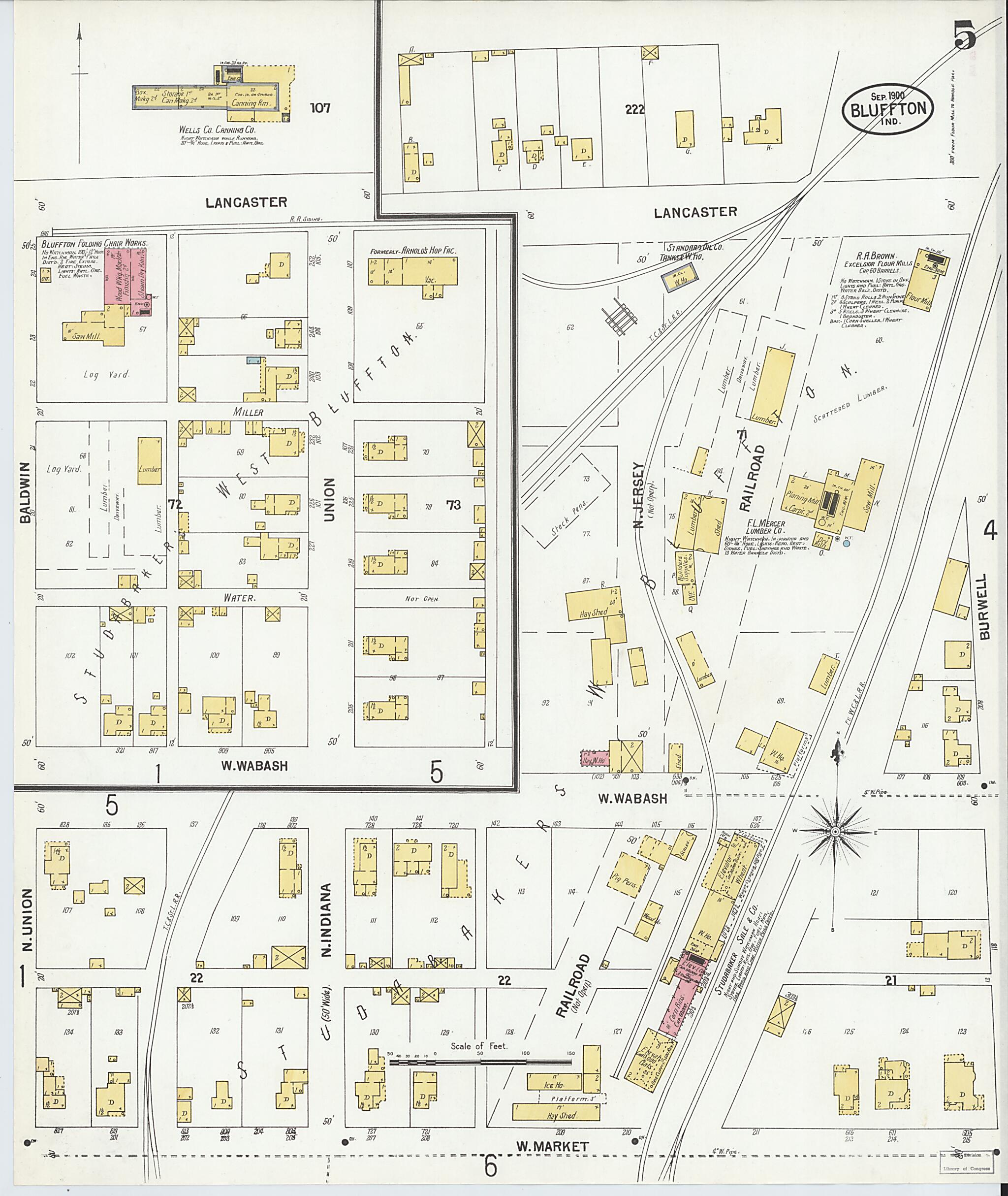 This old map of Bluffton, Wells County, Indiana was created by Sanborn Map Company in 1900