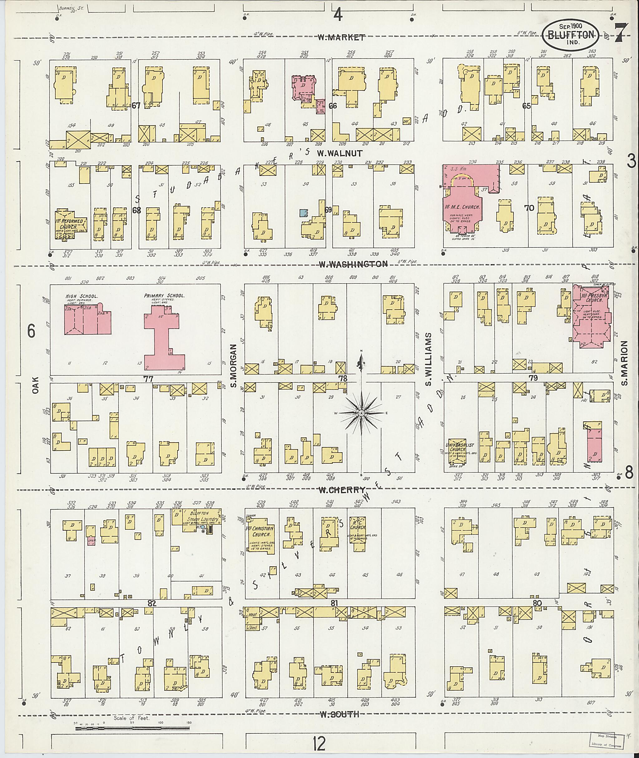 This old map of Bluffton, Wells County, Indiana was created by Sanborn Map Company in 1900