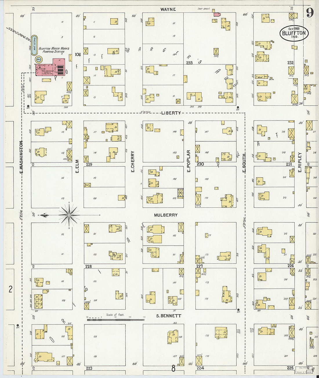 This old map of Bluffton, Wells County, Indiana was created by Sanborn Map Company in 1900