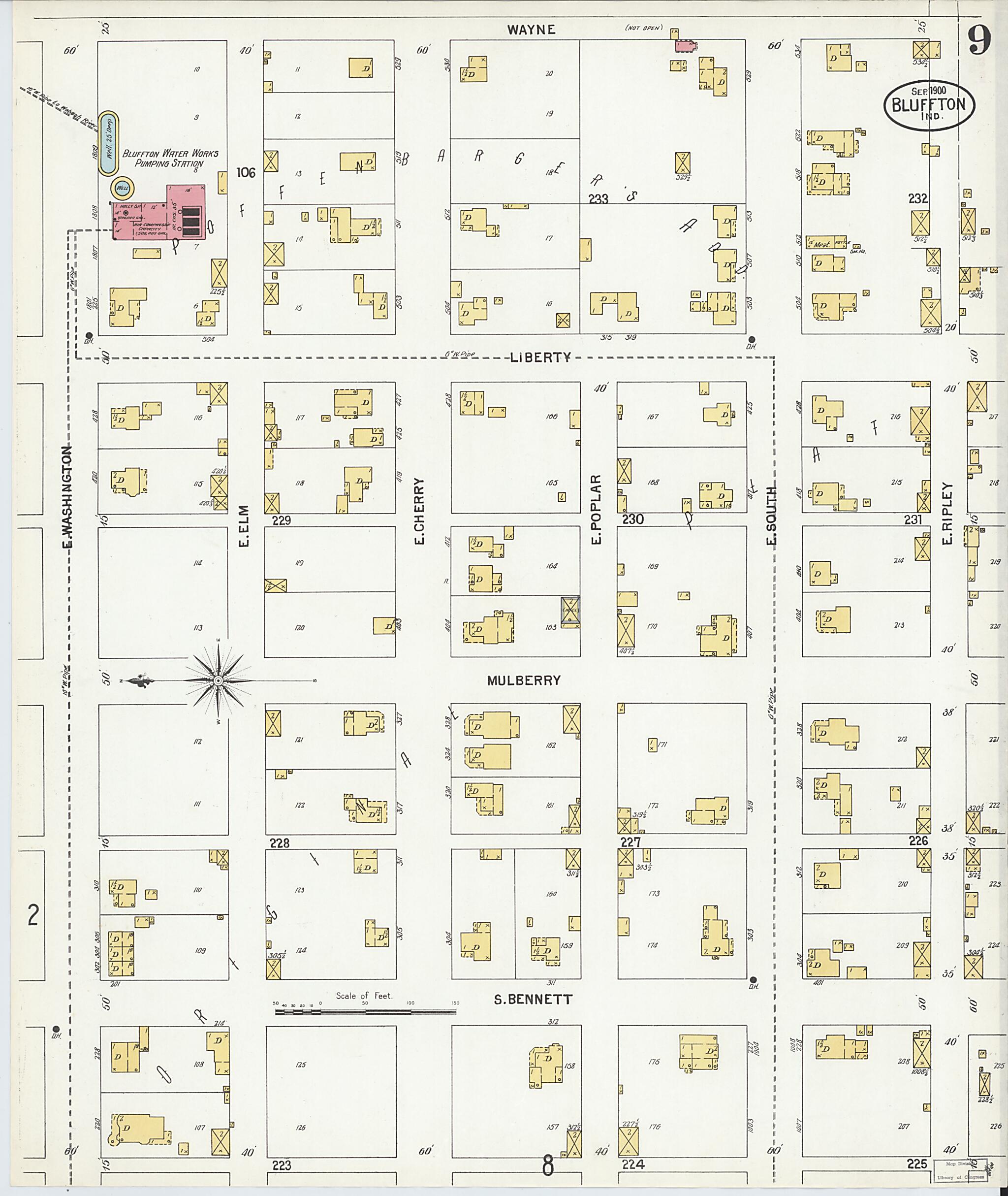 This old map of Bluffton, Wells County, Indiana was created by Sanborn Map Company in 1900