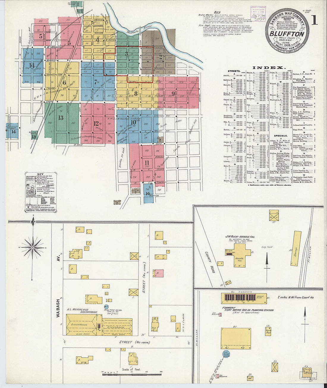 This old map of Bluffton, Wells County, Indiana was created by Sanborn Map Company in 1906